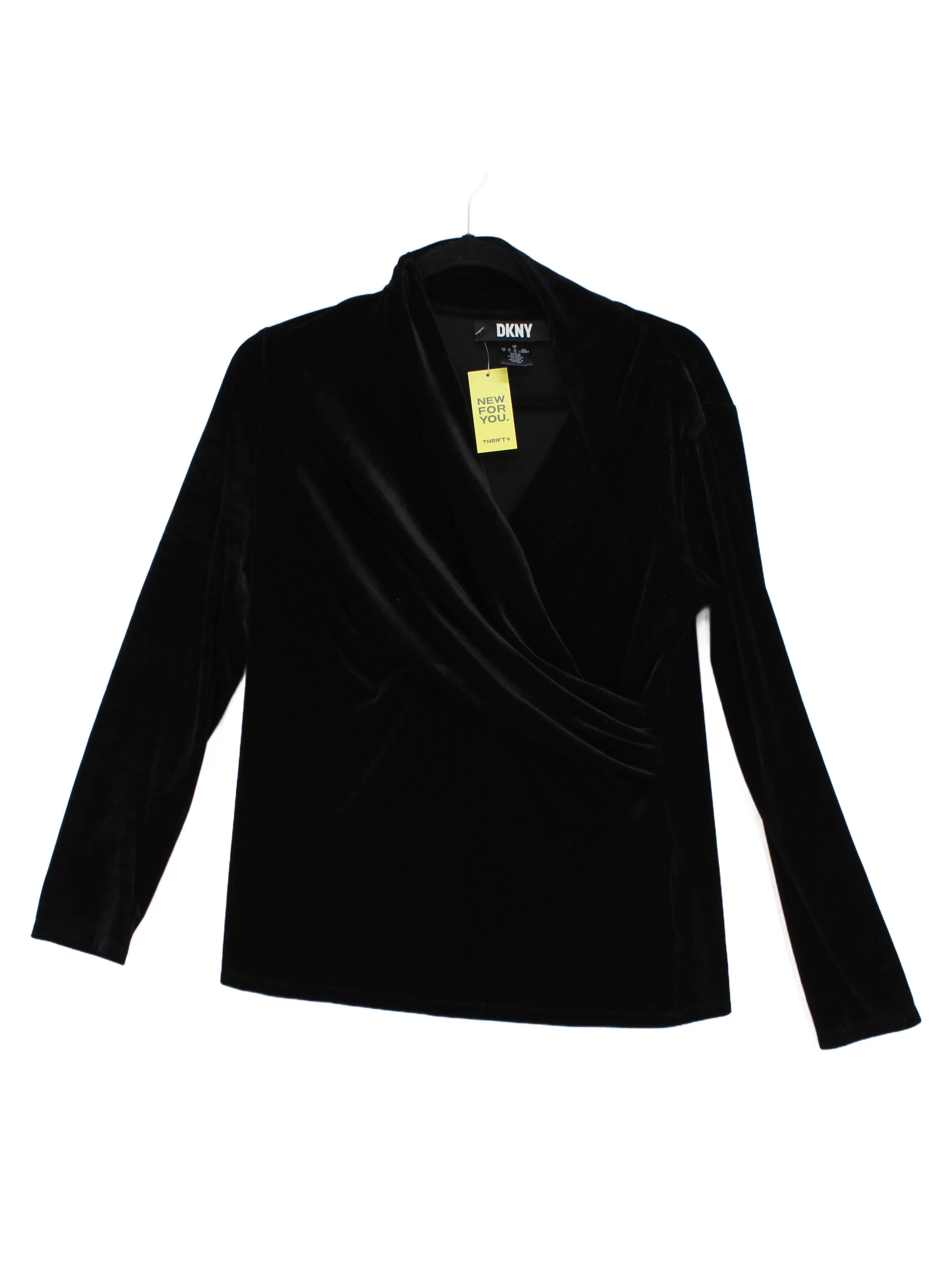 DKNY Women's Top XL Black Polyester with Spandex Long Sleeve V-Neck Basic