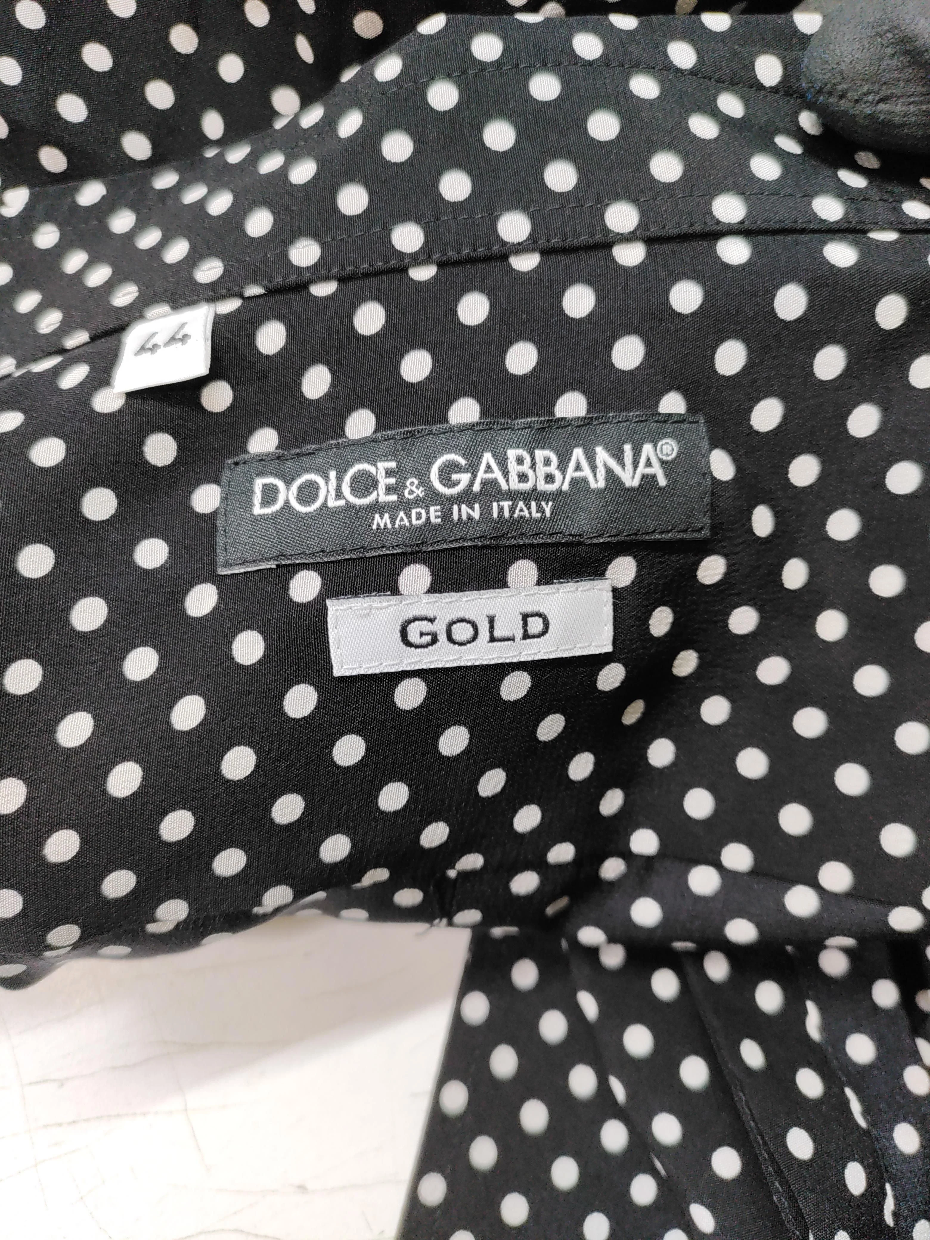 Dolce & Gabbana Men's Shirt L Black Polkadot 100% Silk Basic - Image 5