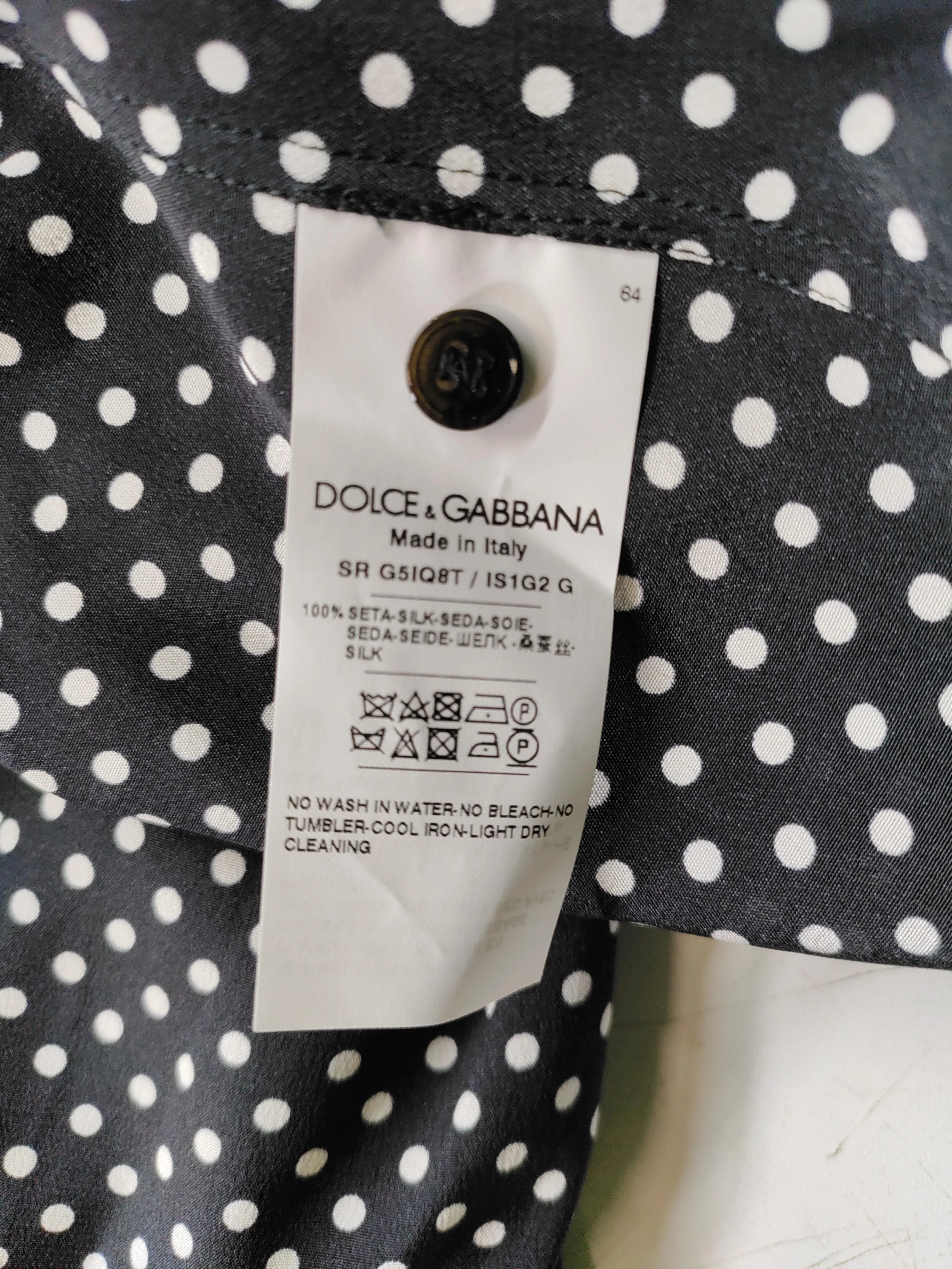 Dolce & Gabbana Men's Shirt L Black Polkadot 100% Silk Basic - Image 6
