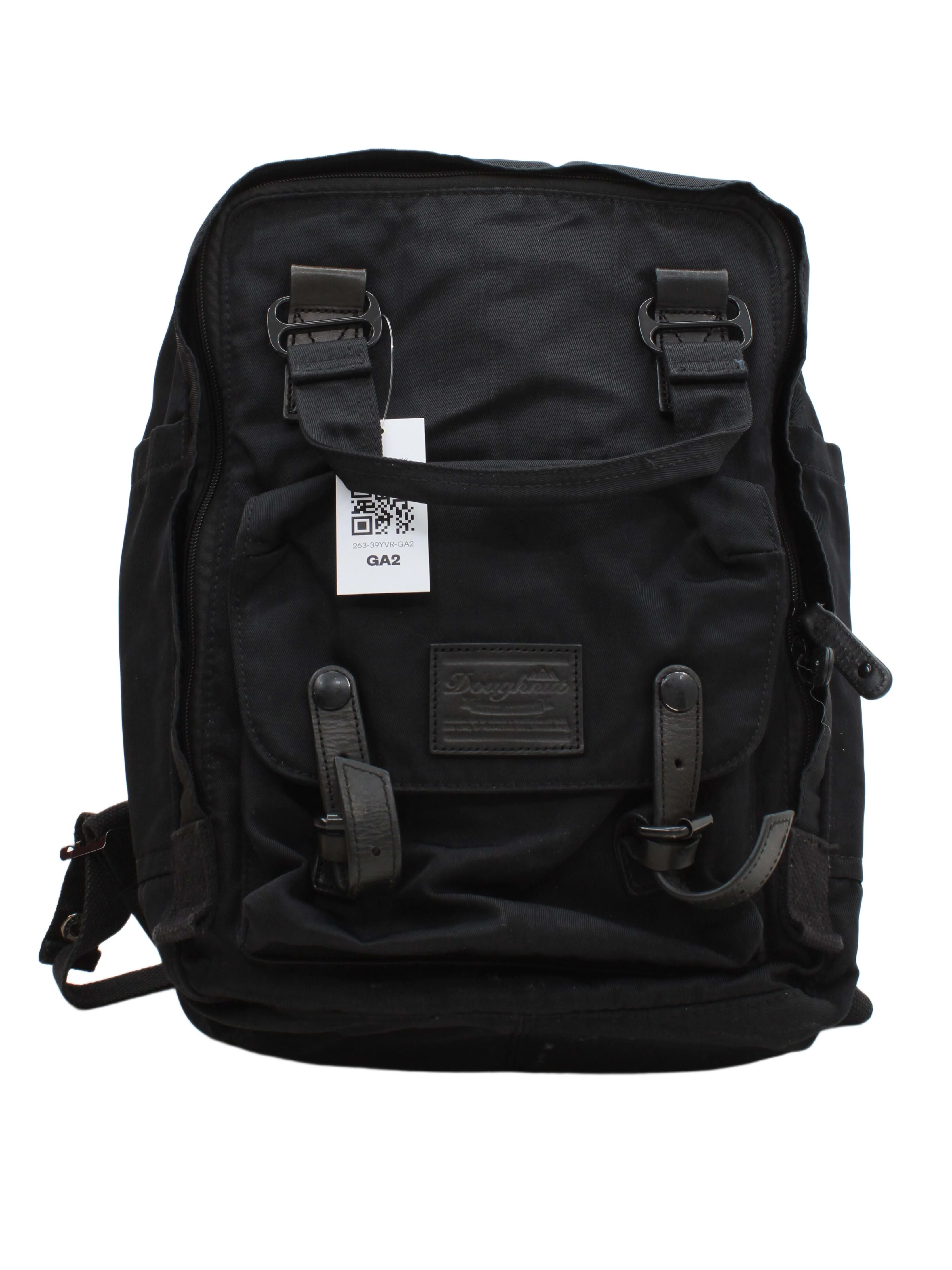 Doughnut Outdoor Adventure Men's Bag Black Nylon with Leather Backpack
