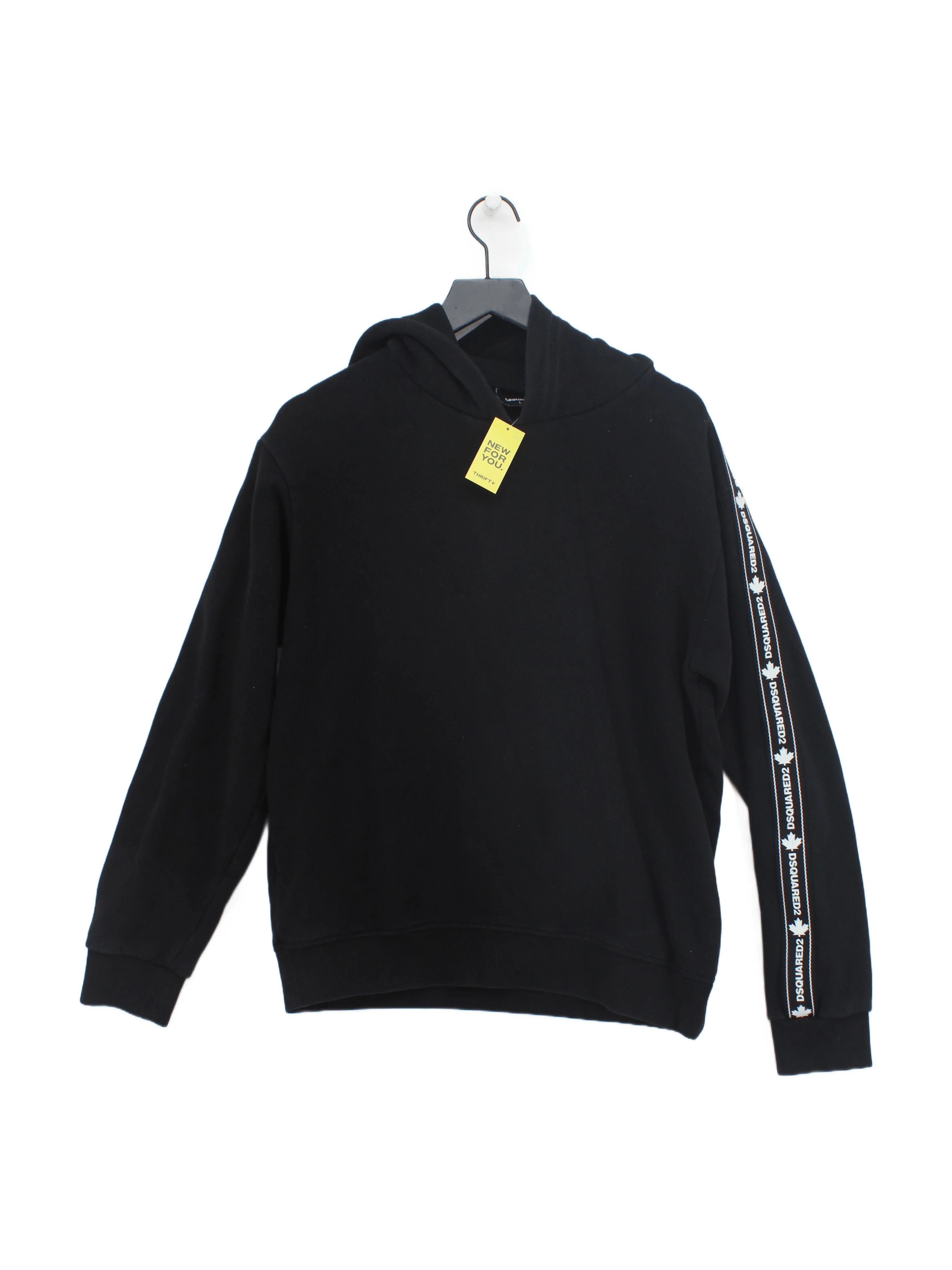Dsquared2 Men's Hoodie L Black Graphic Cotton with Elastane Pullover