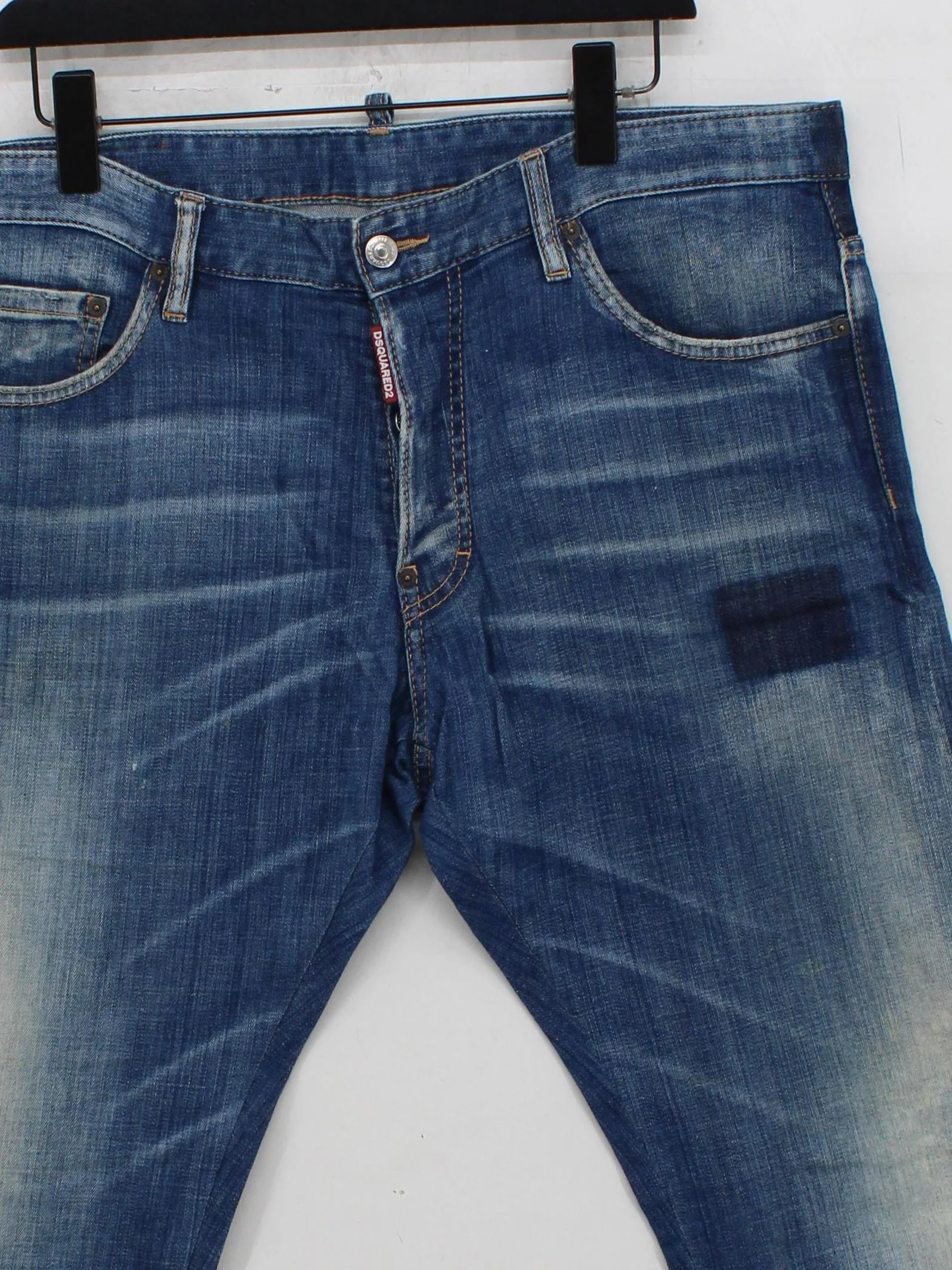 Dsquared2 Men's Jeans XL Blue Cotton with Elastane, Leather Straight - Image 3