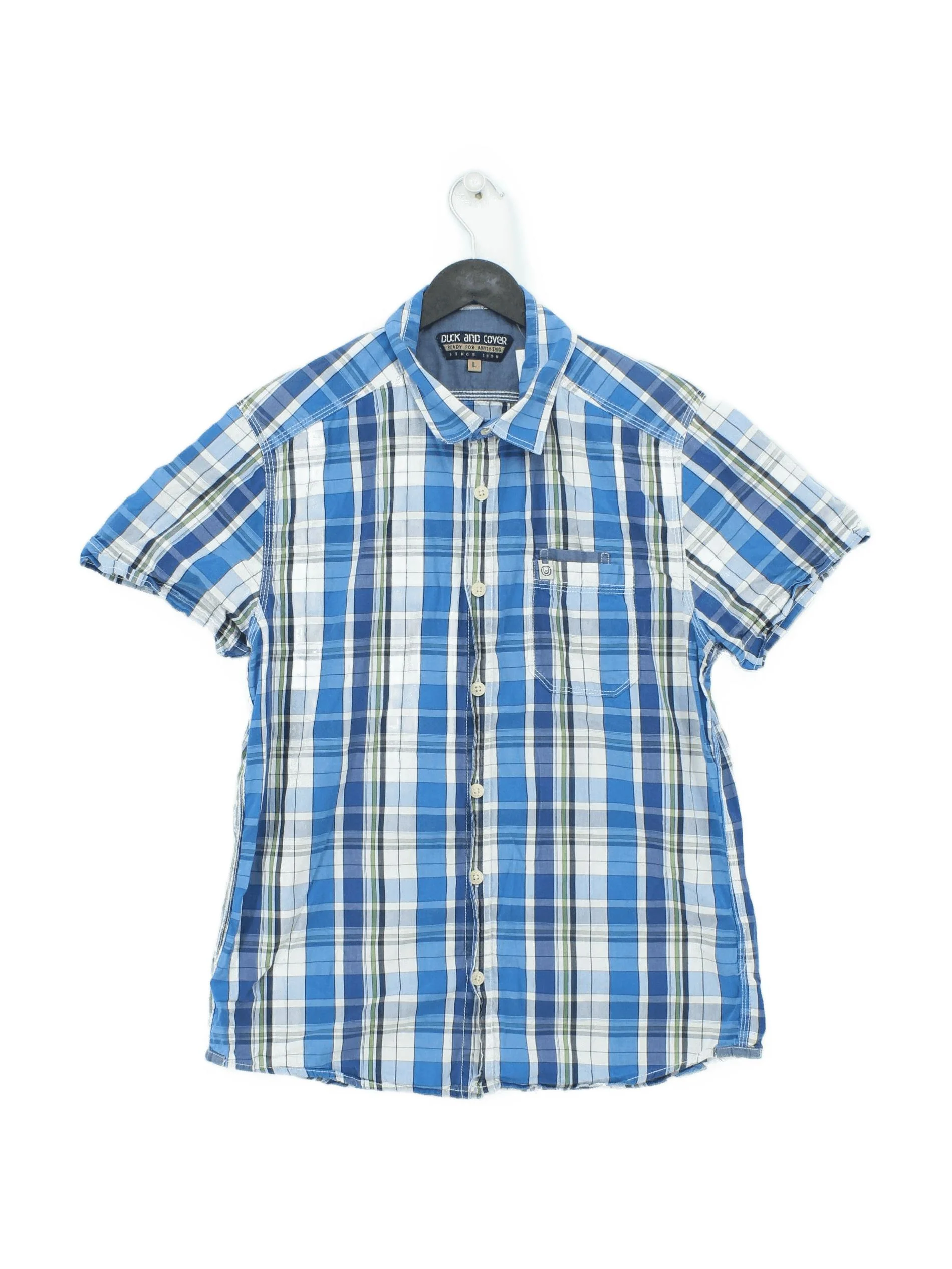 Duck And Cover Men's Shirt L Blue Checkered 100% Cotton Basic