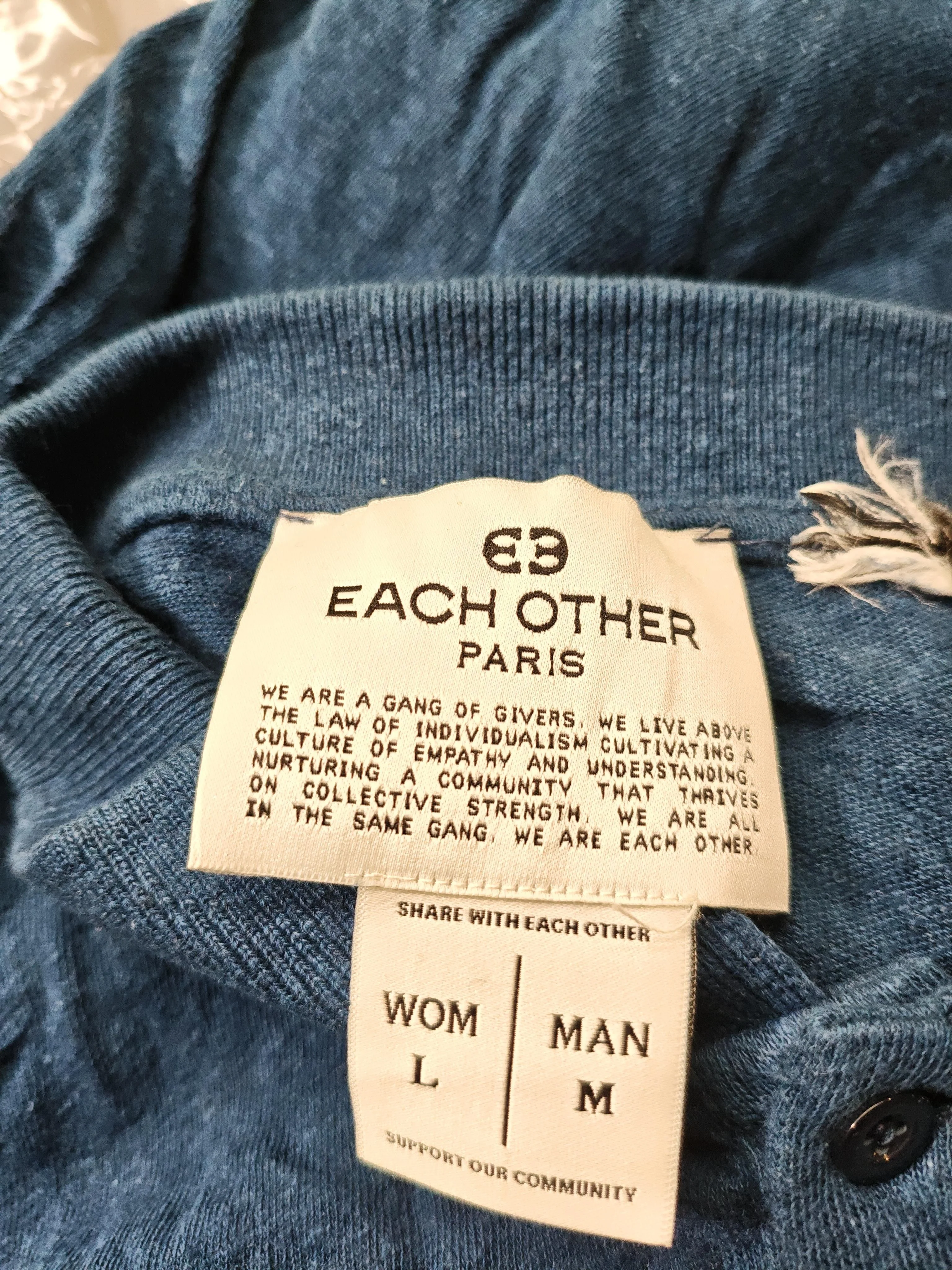 Each X Other Men's Polo M Blue Cotton with Linen Basic - Image 6