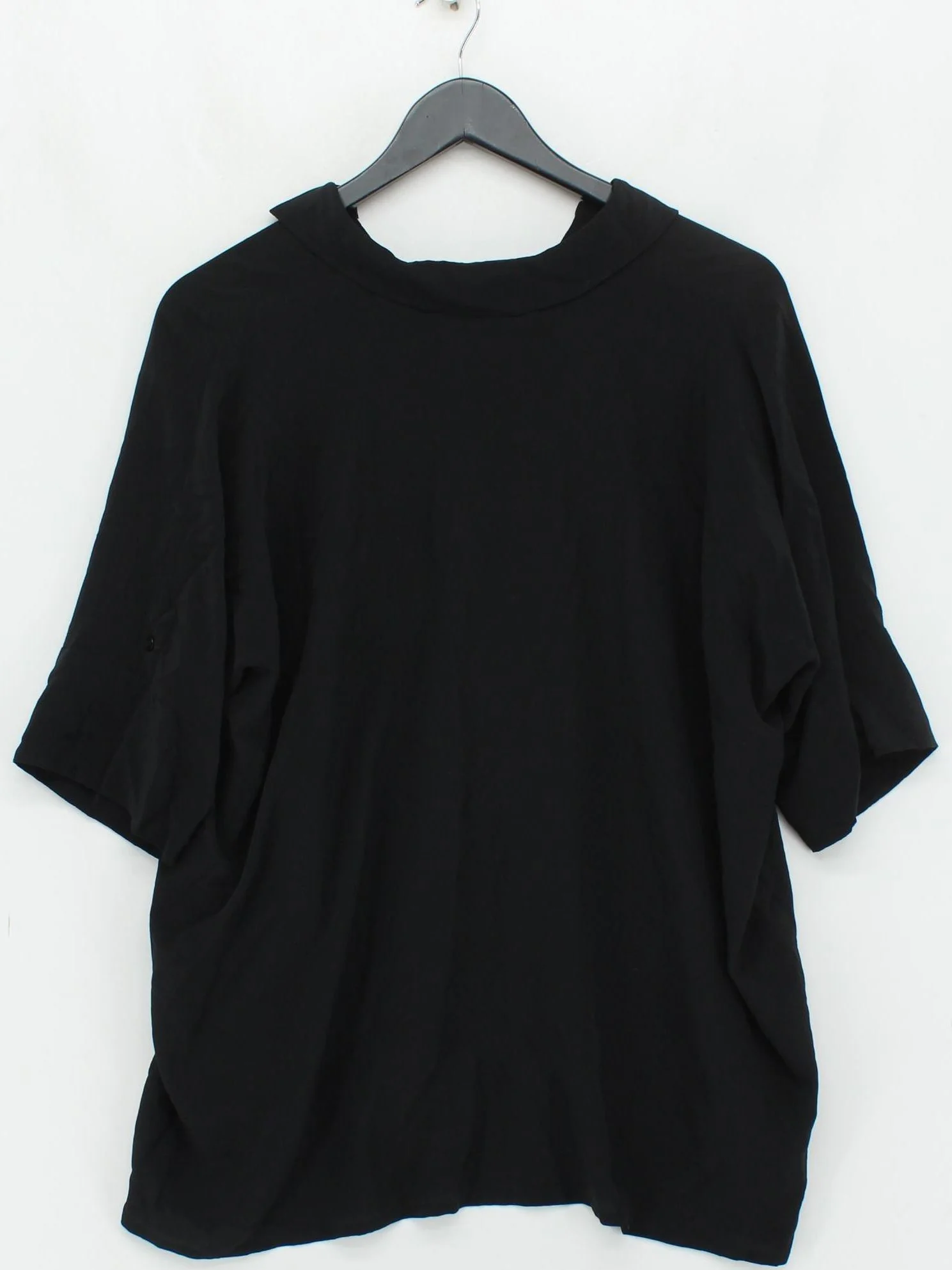East Women's Blouse S Black 100% Silk Short Sleeve Collared Basic - Image 2