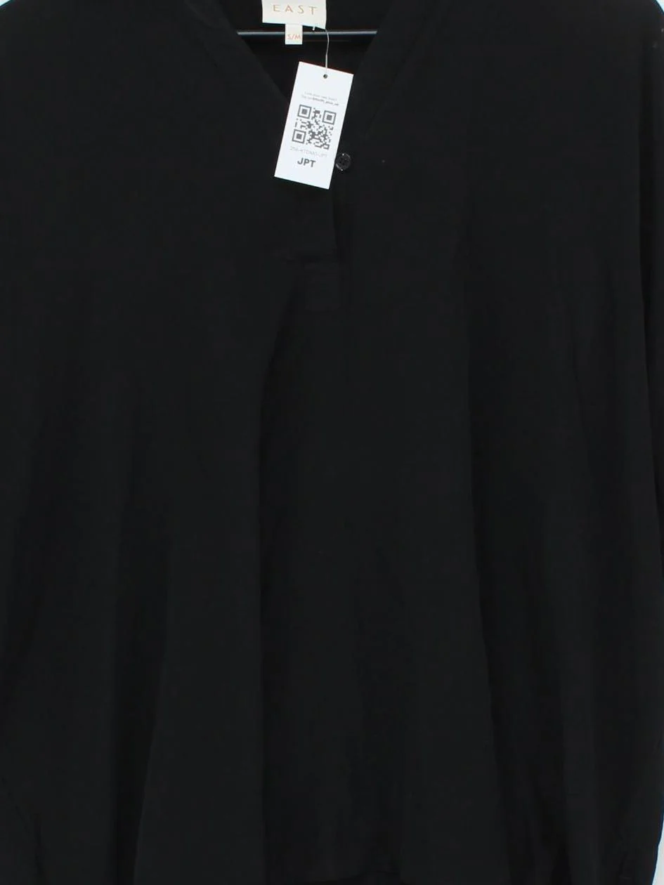 East Women's Blouse S Black 100% Silk Short Sleeve Collared Basic - Image 3