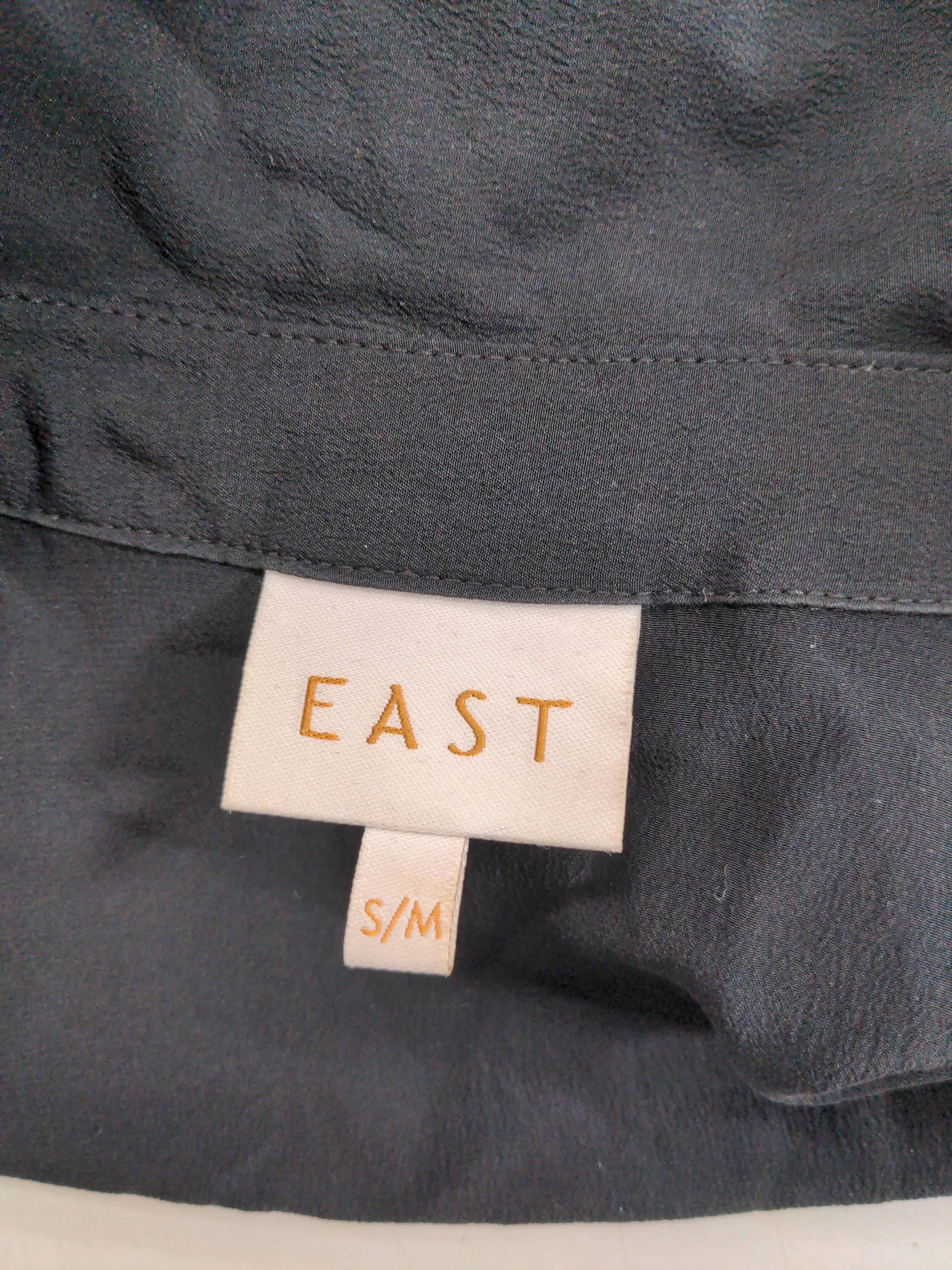 East Women's Blouse S Black 100% Silk Short Sleeve Collared Basic - Image 6