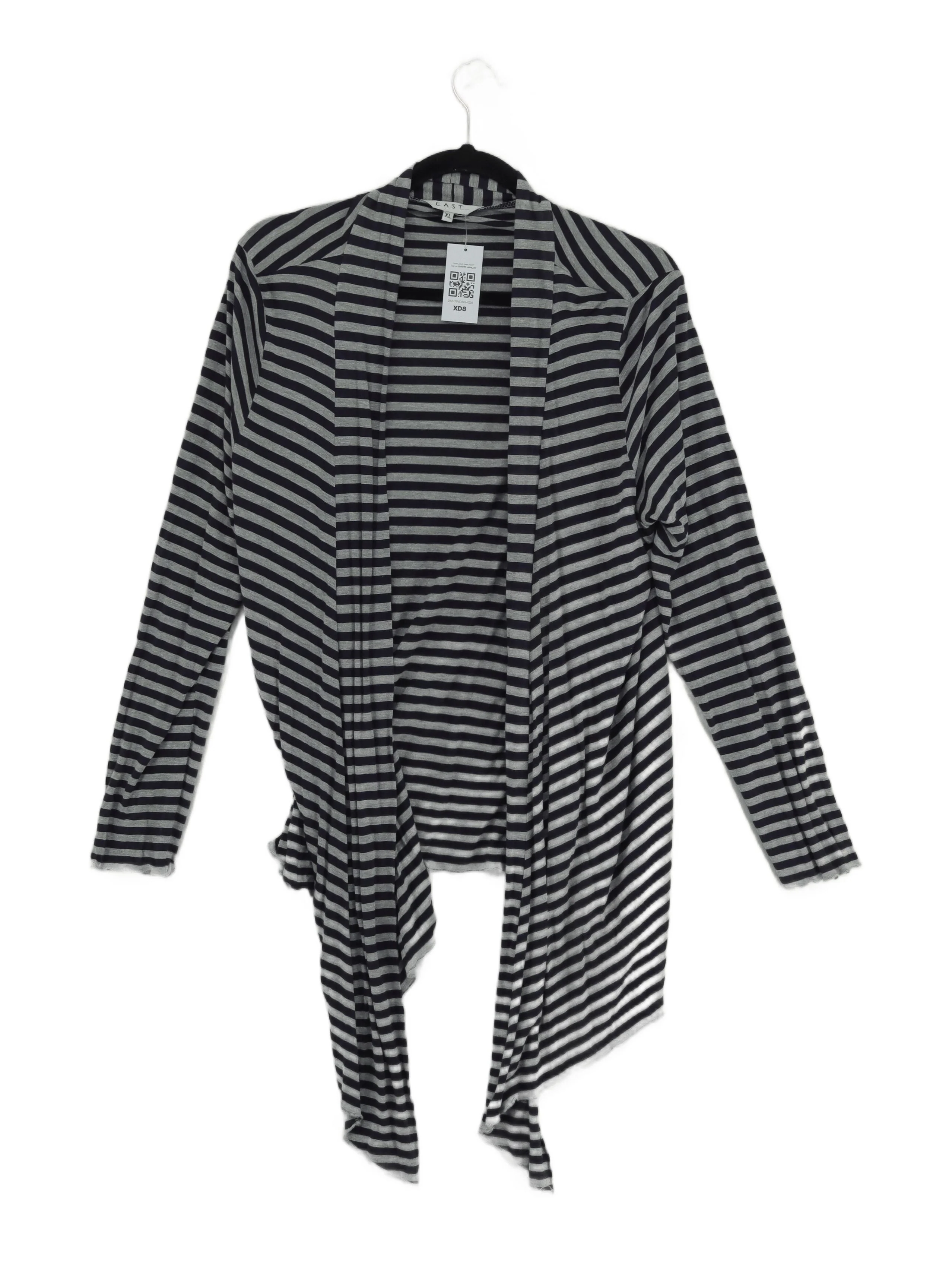 East Women's Cardigan XL Blue Striped 100% Viscose V-Neck Cardigan