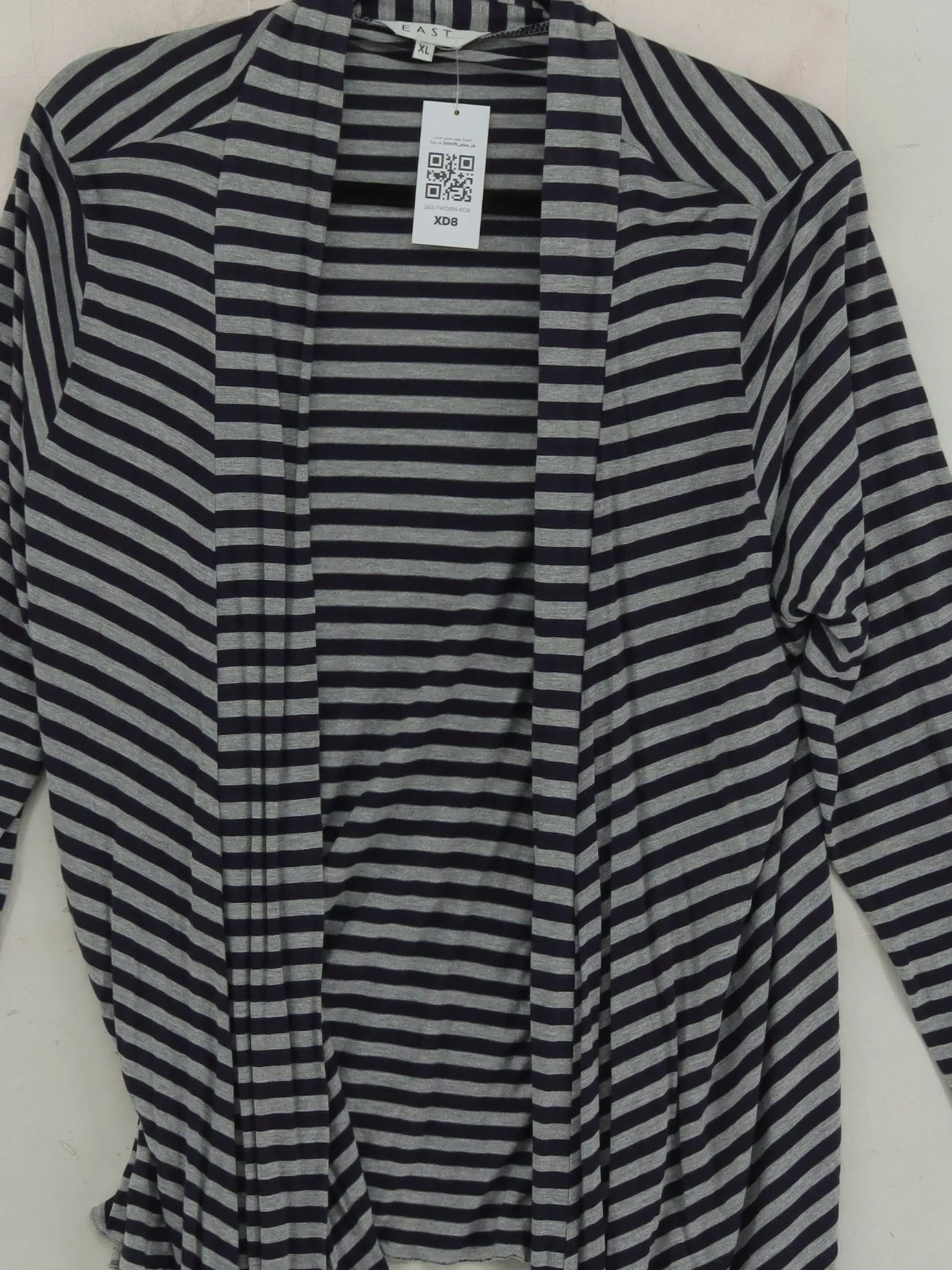 East Women's Cardigan XL Blue Striped 100% Viscose V-Neck Cardigan - Image 3
