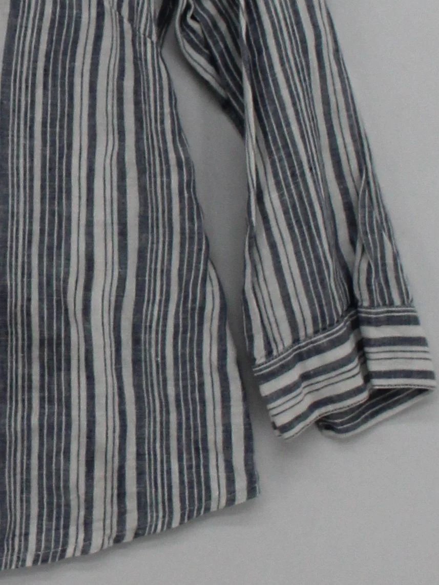 East Women's Shirt UK 10 Blue Striped 100% Linen 3/4 Sleeve Collared Basic - Image 4