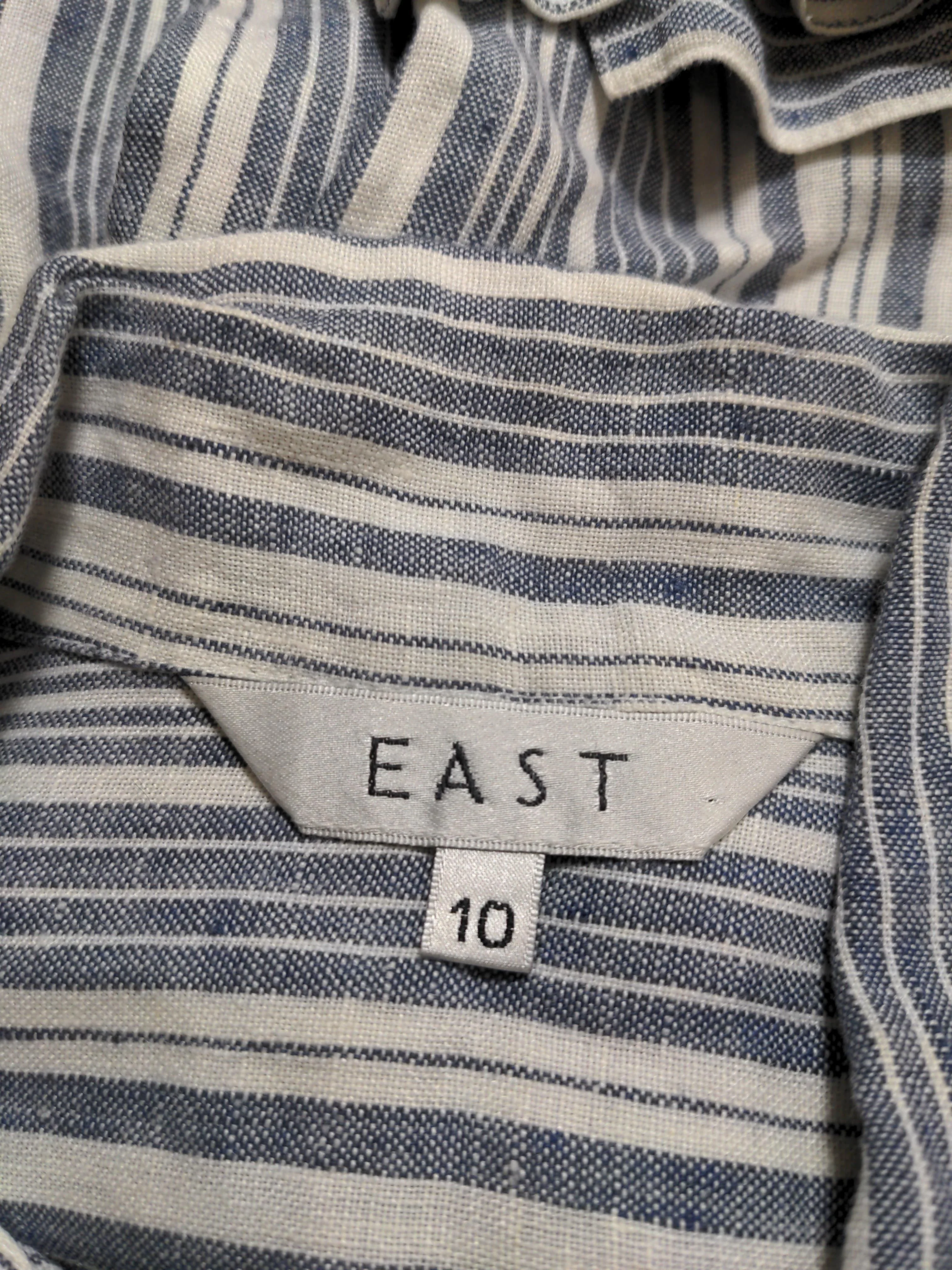East Women's Shirt UK 10 Blue Striped 100% Linen 3/4 Sleeve Collared Basic - Image 5