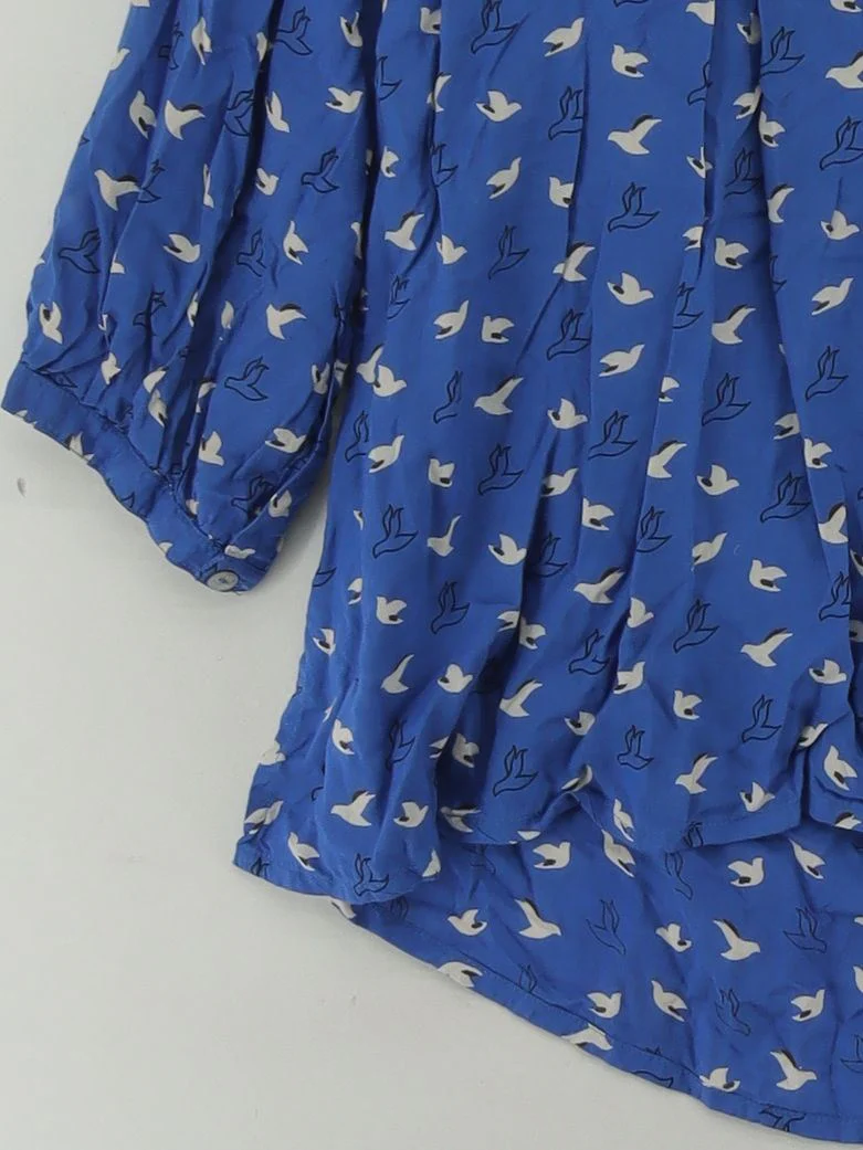 East Women's Top M Blue Animal Print 100% Viscose 3/4 Sleeve V-Neck Basic - Image 4