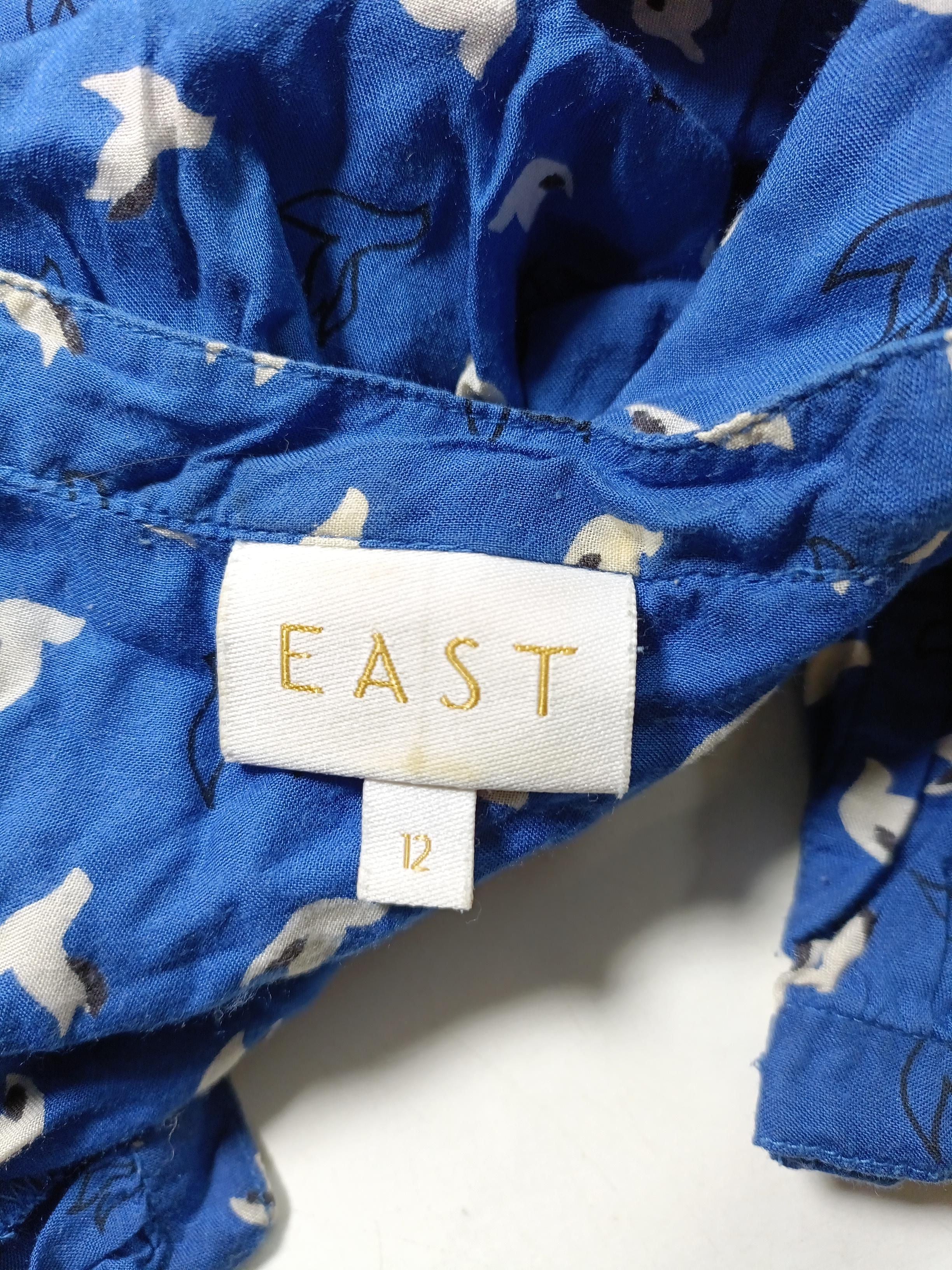 East Women's Top M Blue Animal Print 100% Viscose 3/4 Sleeve V-Neck Basic - Image 5