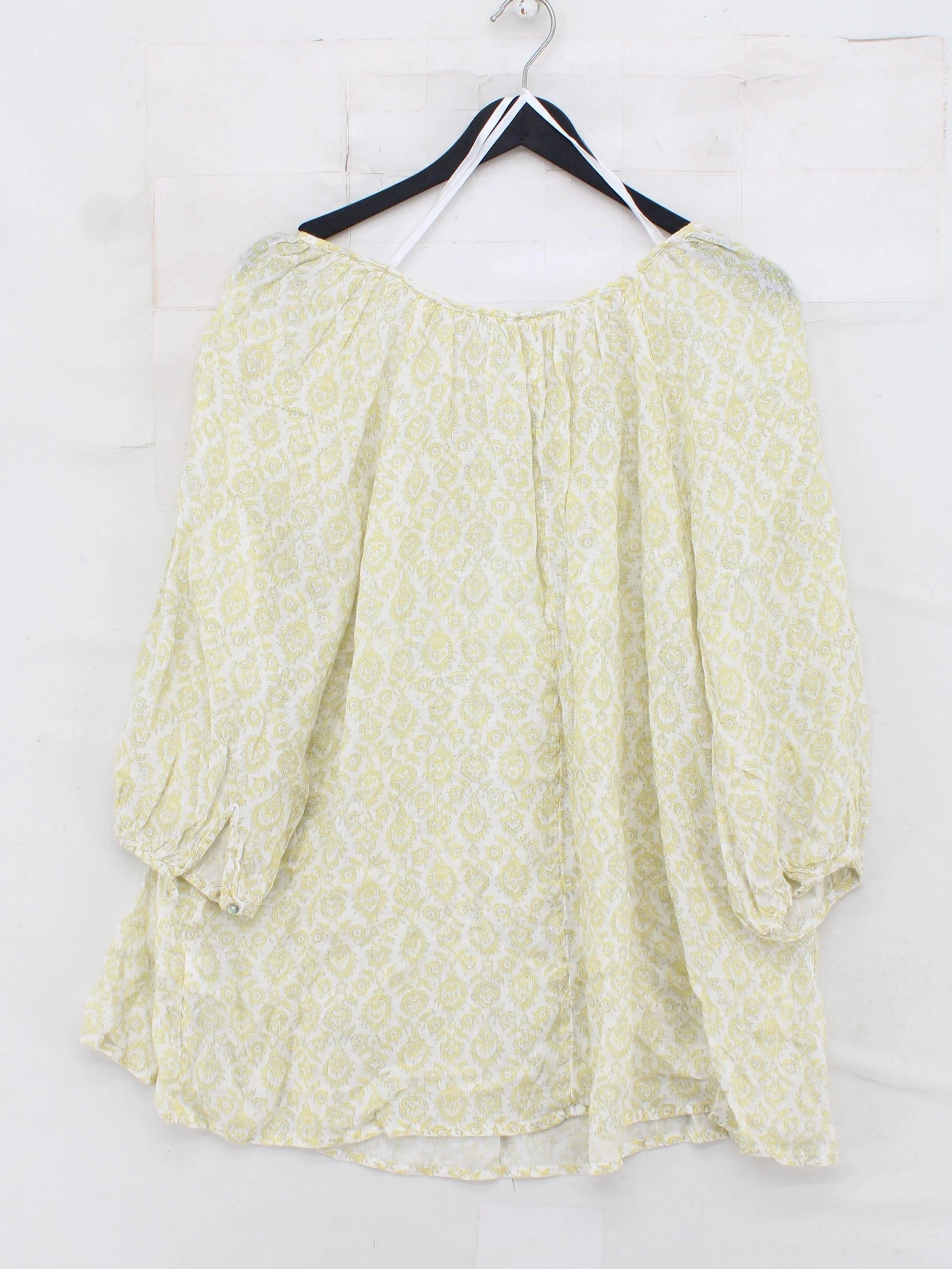 East Women's Top White Floral 100% Linen 3/4 Sleeve Round Neck Basic - Image 2
