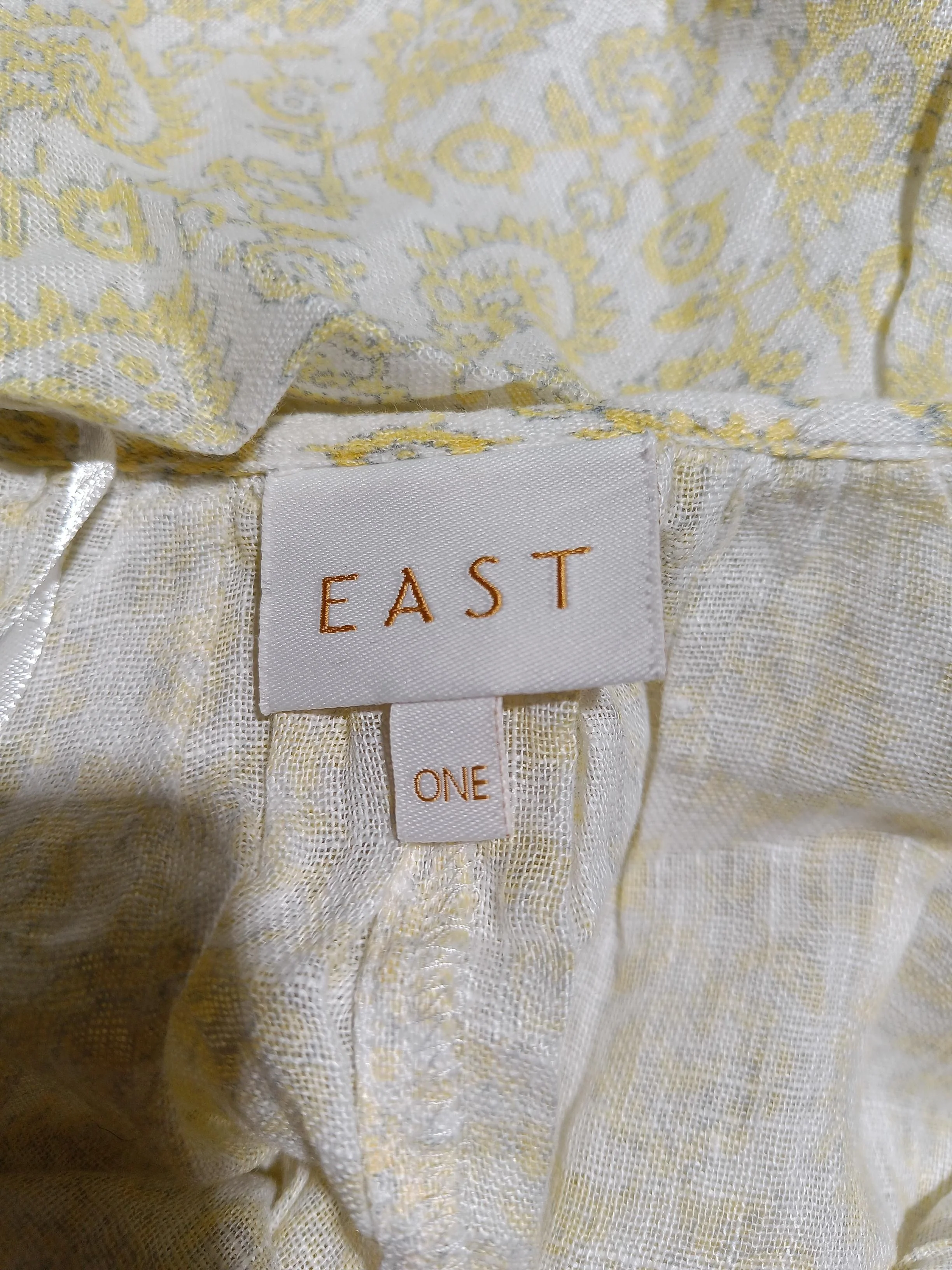 East Women's Top White Floral 100% Linen 3/4 Sleeve Round Neck Basic - Image 5