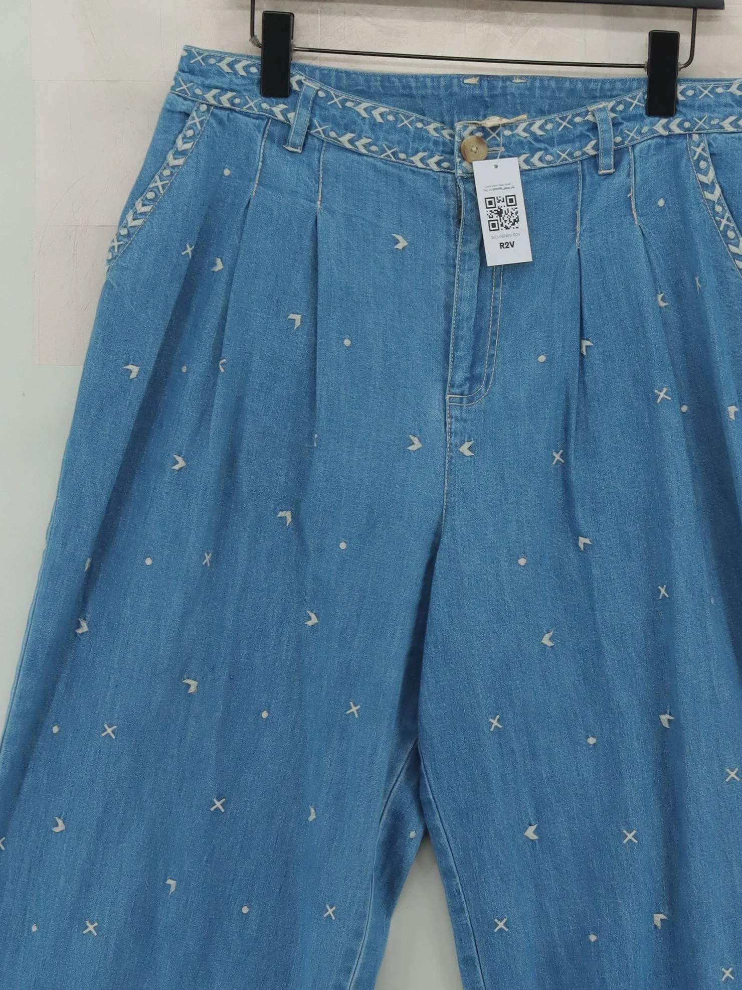 East Women's Trousers UK 16 Blue Cotton with Polyester Wide-Leg Chino - Image 3