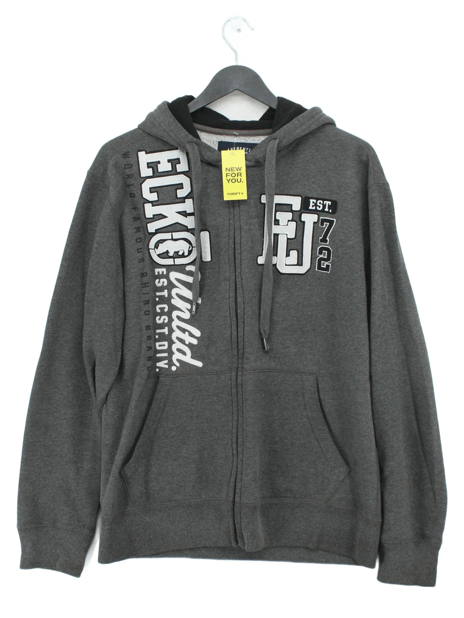 ECKO UNLTD. Men's Hoodie S Grey Graphic Cotton with Polyester Pullover