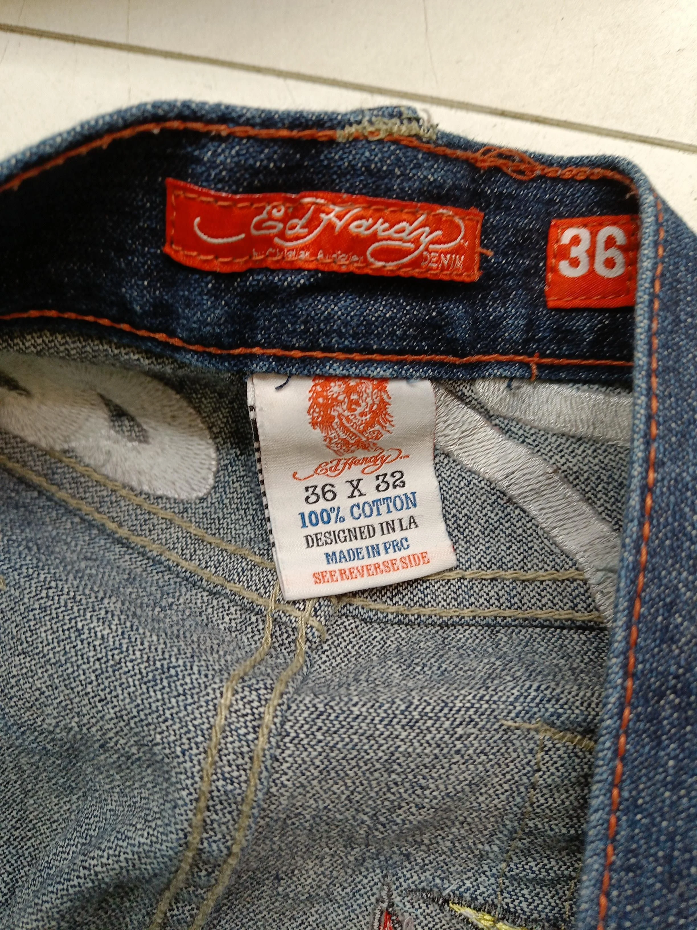 Ed Hardy Men's Jeans W 36 in Blue Graphic 100% Cotton Straight - Image 5