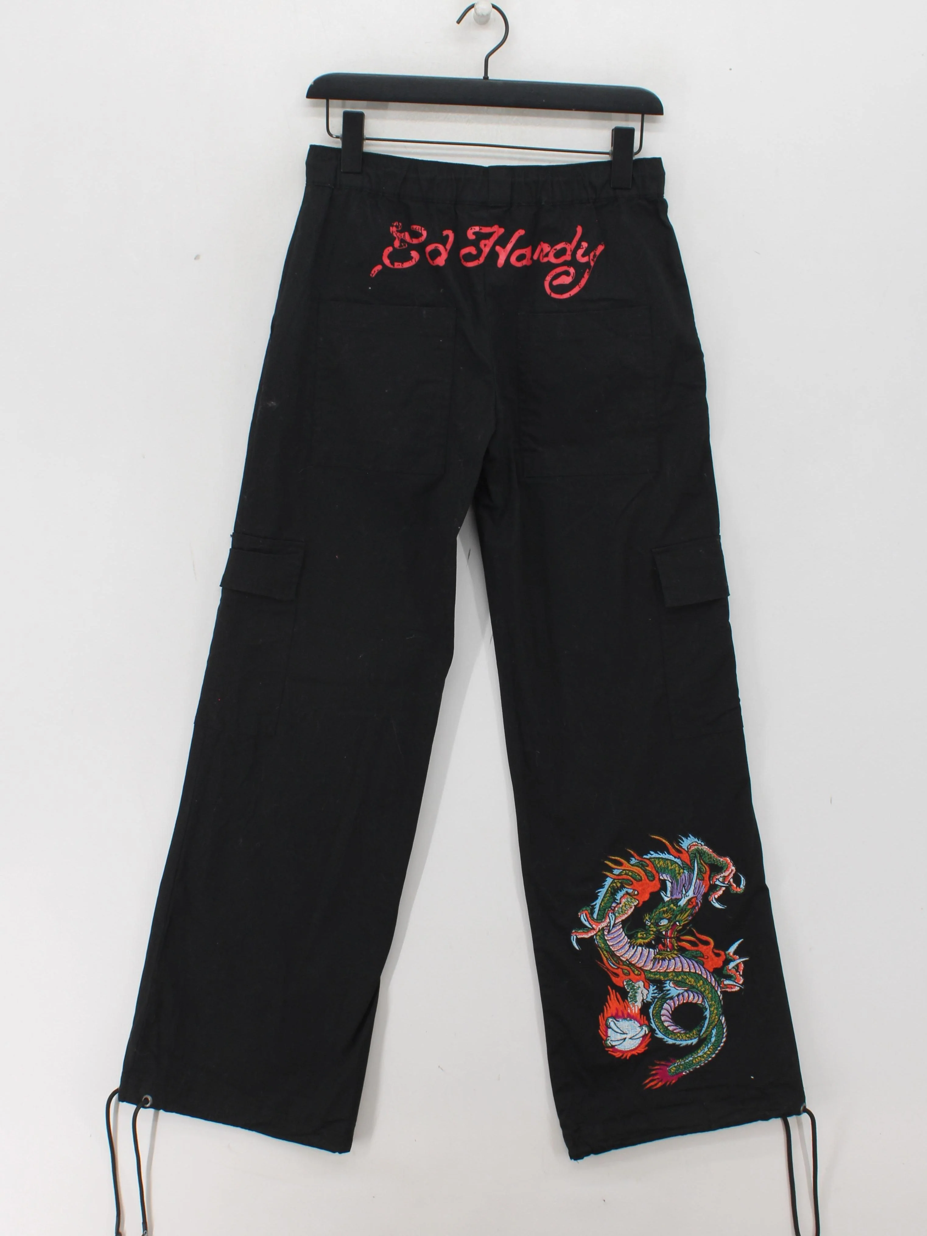 Ed Hardy Men's Trousers XS Black Graphic Cotton with Spandex Wide-Leg Cargo - Image 2