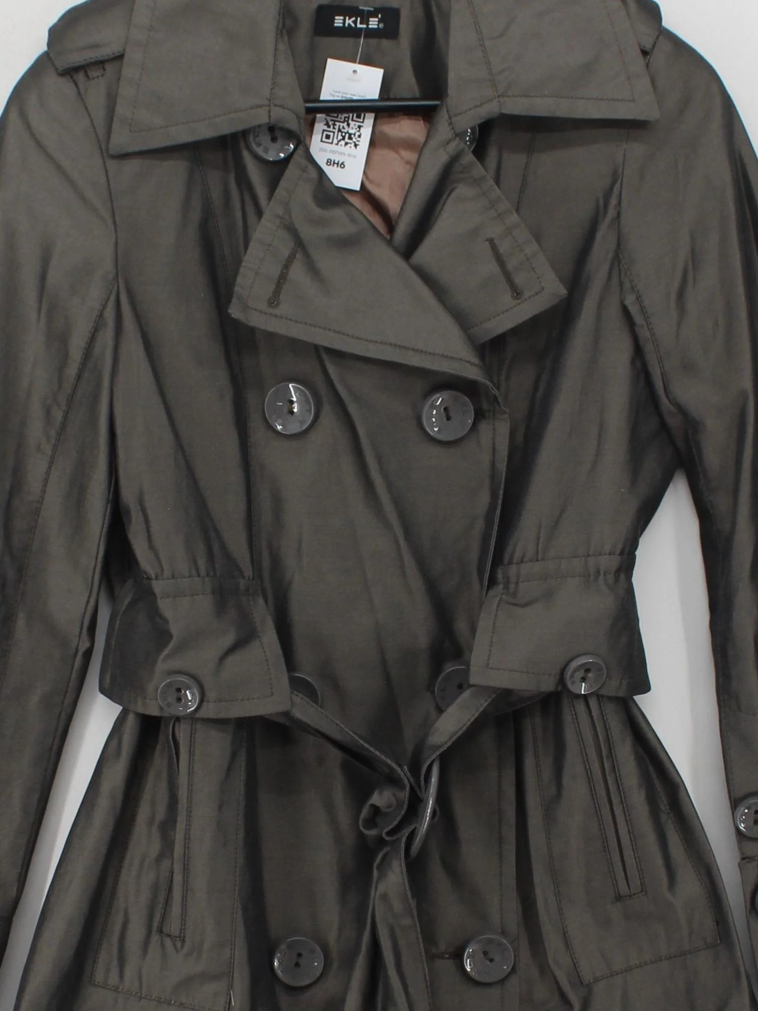EKLE Women's Coat UK 16 Green Polyester with Cotton Trench Coat - Image 3