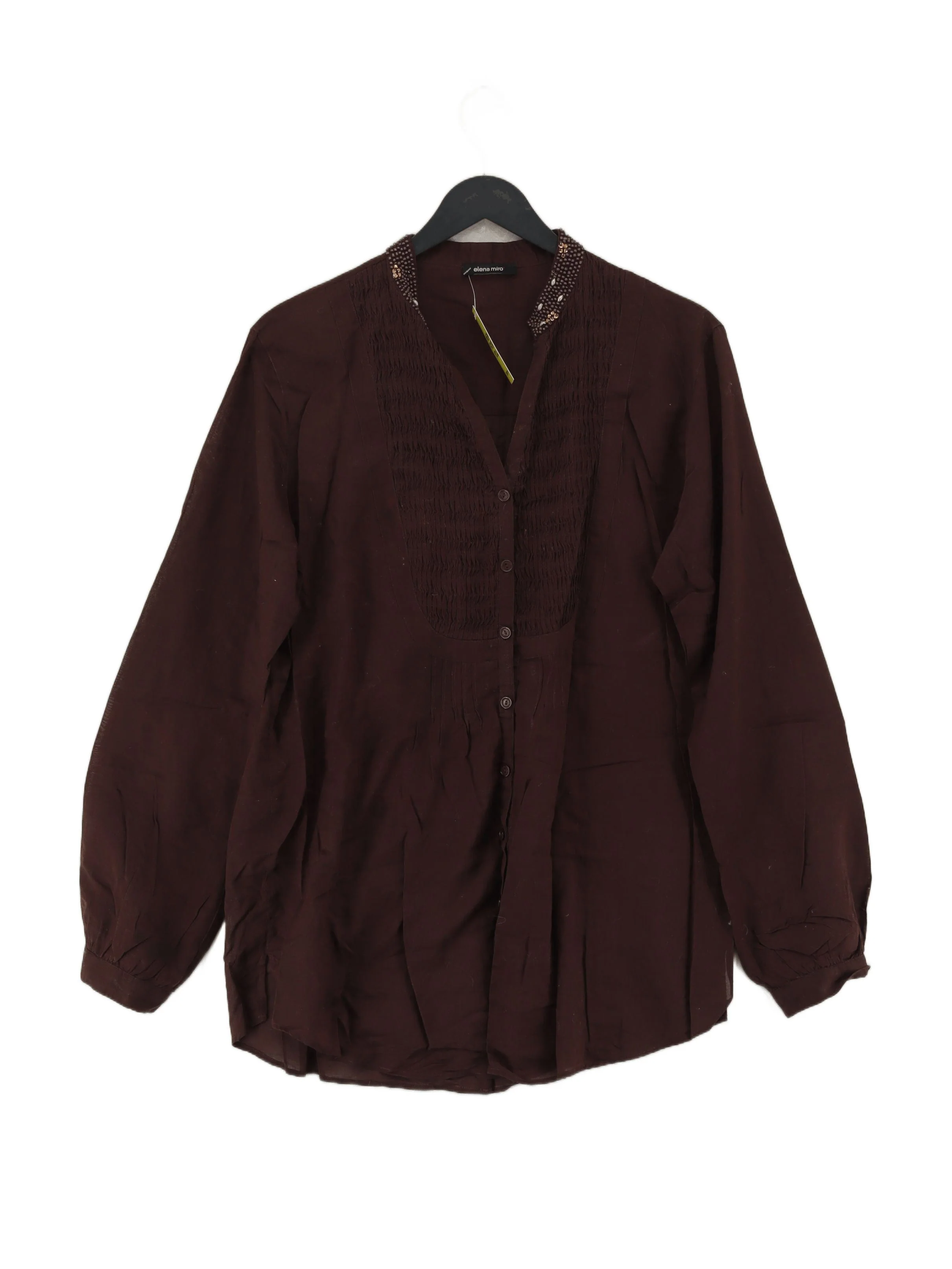 Elena Miro Women's Blouse M Brown 100% Other Long Sleeve V-Neck Basic