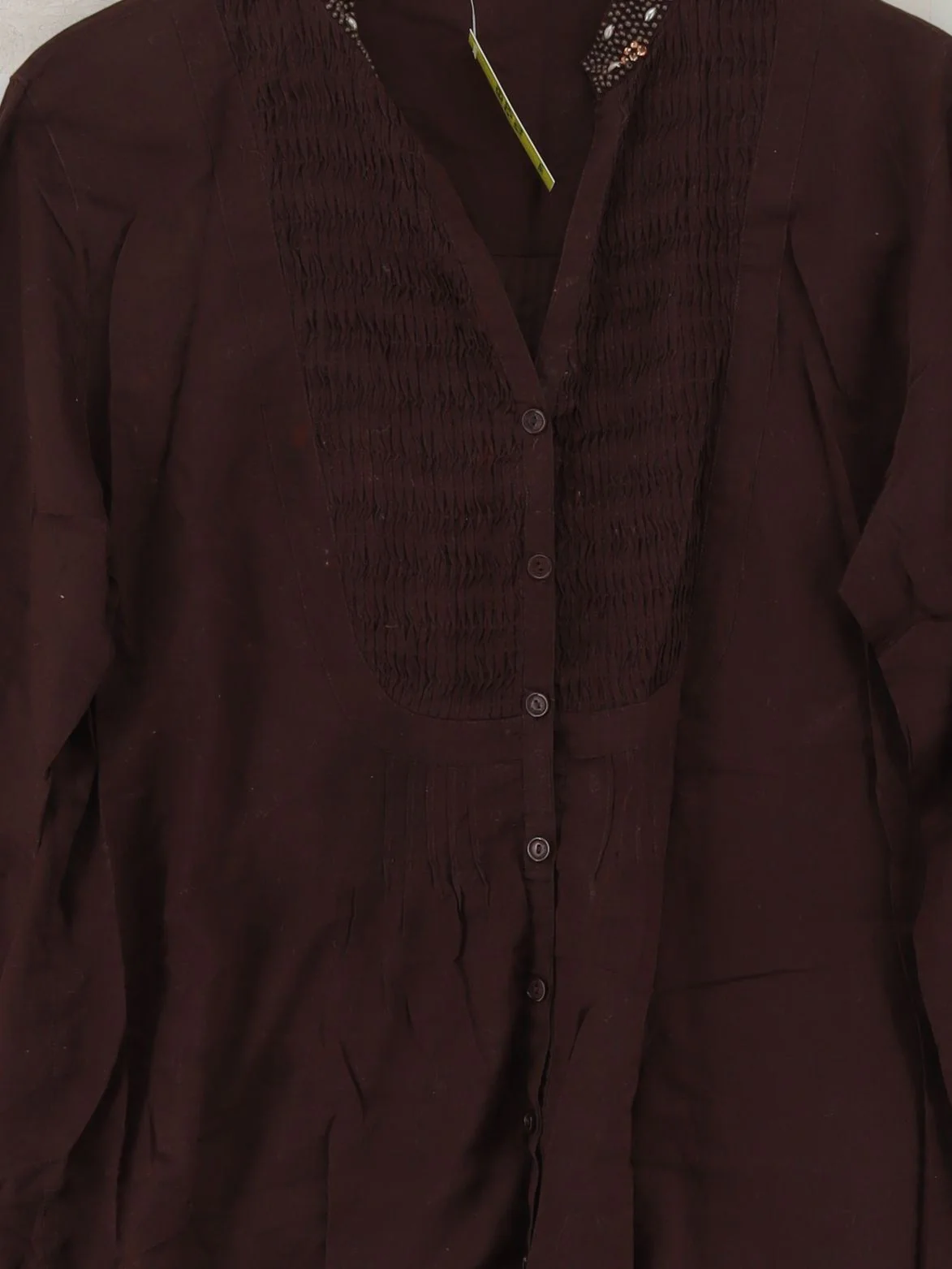 Elena Miro Women's Blouse M Brown 100% Other Long Sleeve V-Neck Basic - Image 3