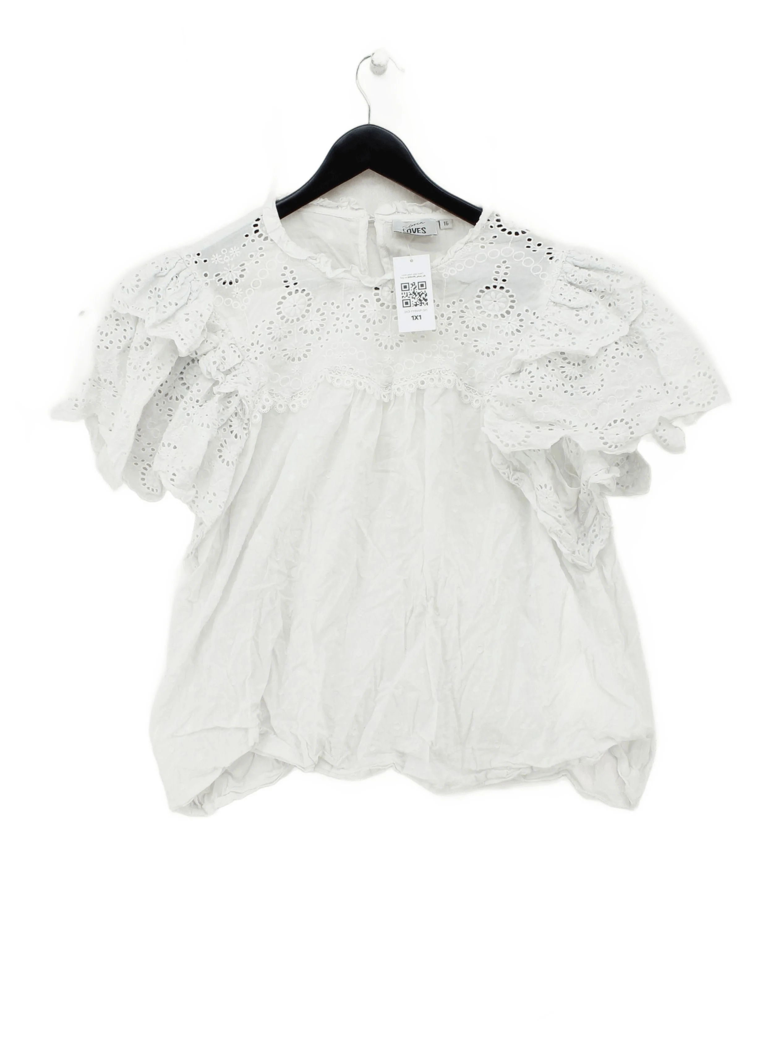 Eleven Loves Women's Top UK 16 White 100% Cotton Short Sleeve High Neck Basic