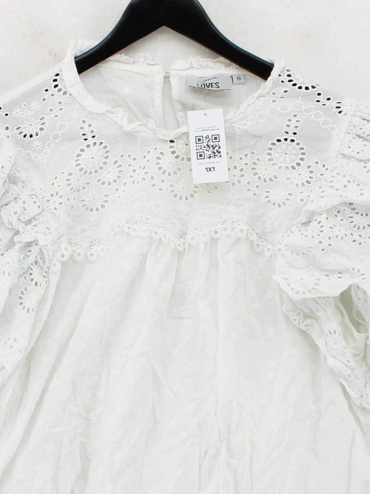 Eleven Loves Women's Top UK 16 White 100% Cotton Short Sleeve High Neck Basic - Image 3