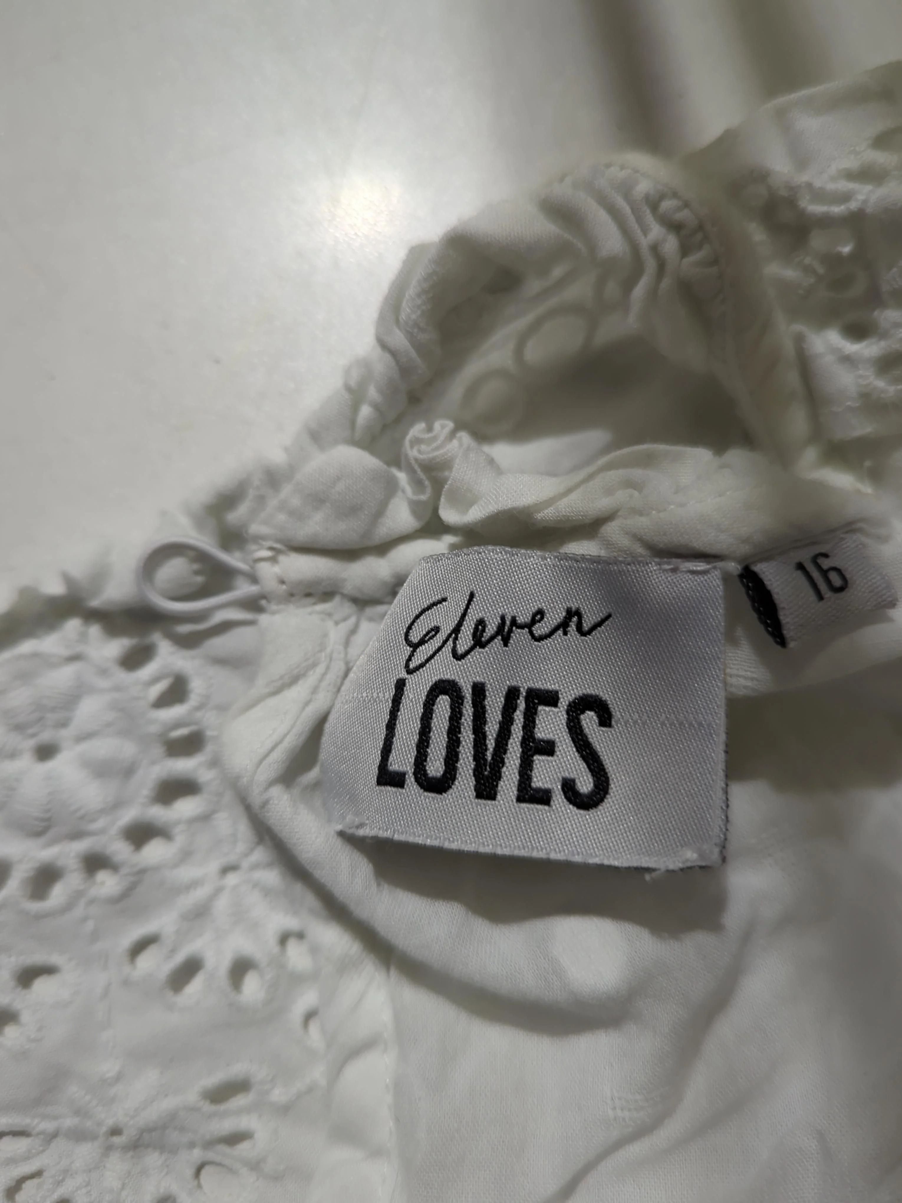 Eleven Loves Women's Top UK 16 White 100% Cotton Short Sleeve High Neck Basic - Image 5