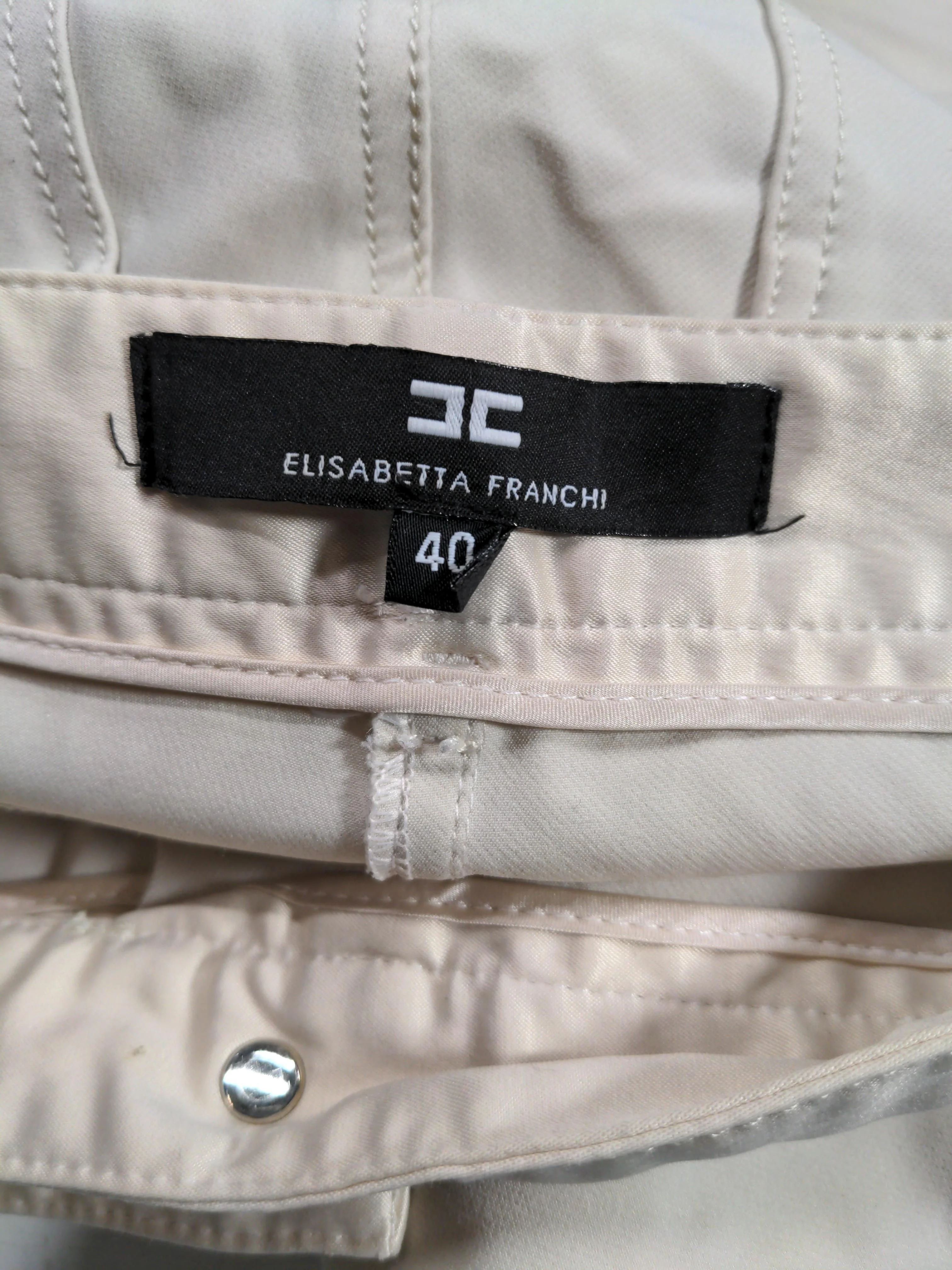 ELISABETTA FRANCHI Women's Trousers UK 8 Cream Nylon - Image 5