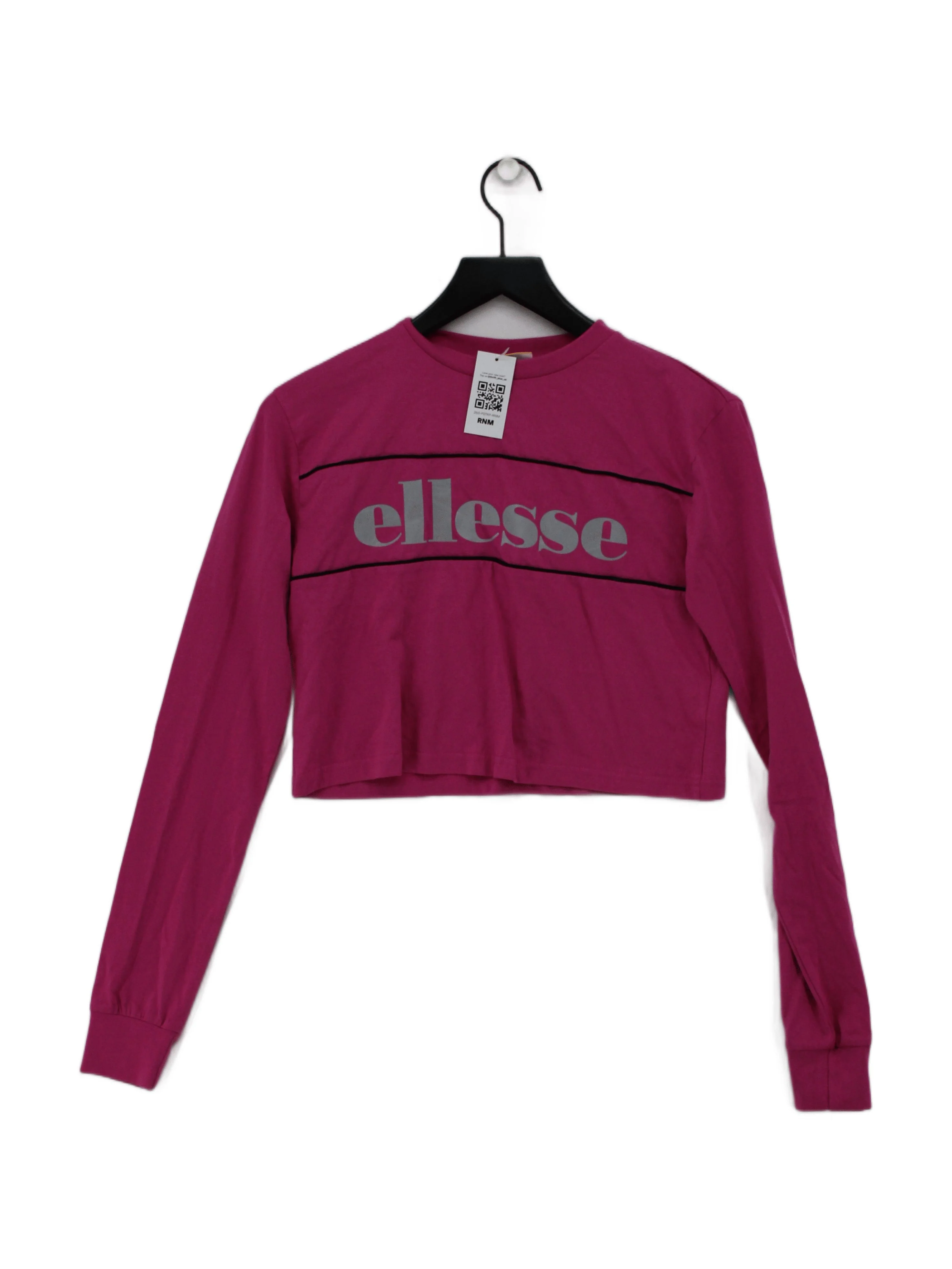 Ellesse Women's Top UK 6 Pink 100% Cotton Long Sleeve Round Neck Cropped
