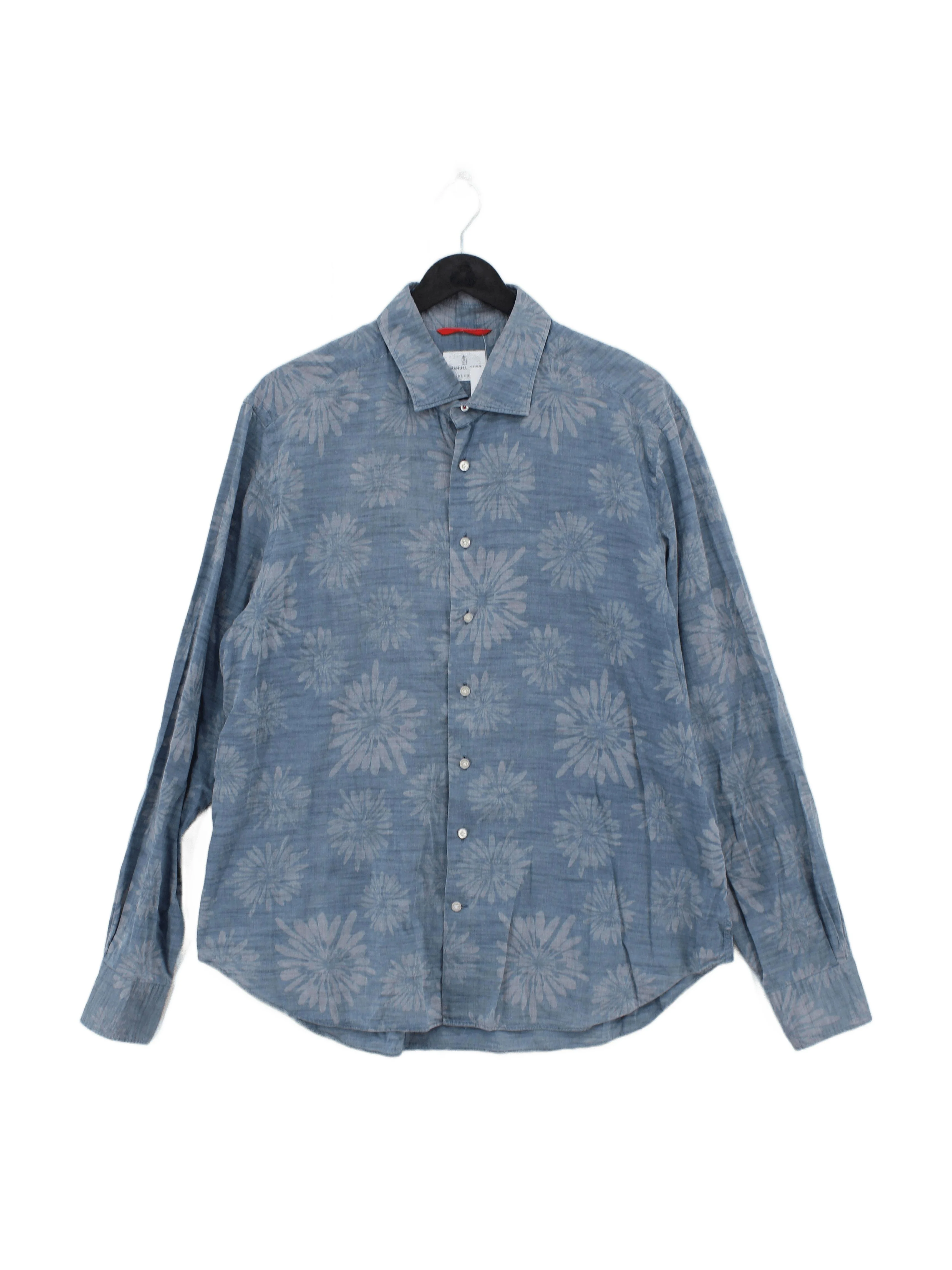 Emanuel Berg Men's Shirt XL Blue Floral 100% Cotton Basic