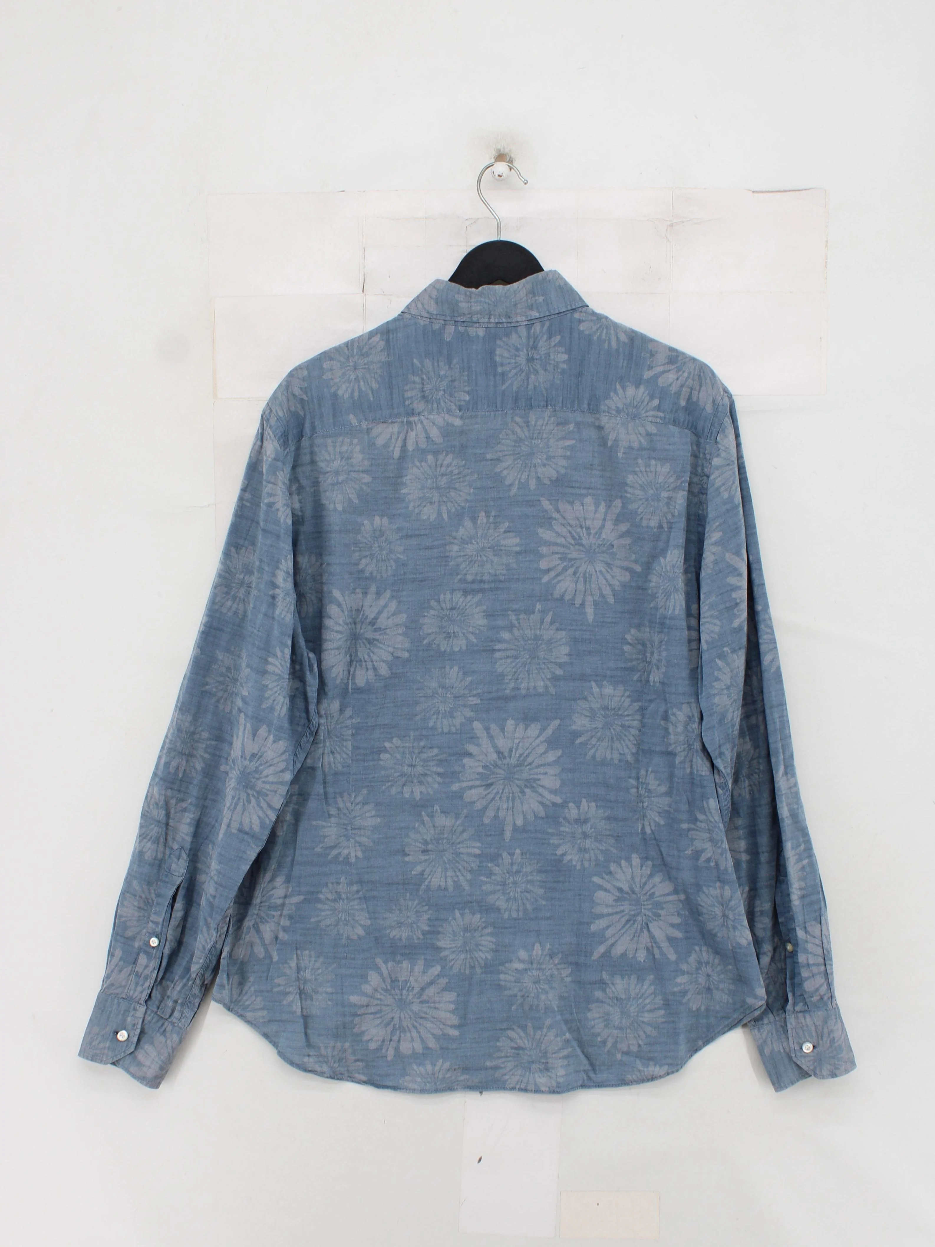 Emanuel Berg Men's Shirt XL Blue Floral 100% Cotton Basic - Image 2
