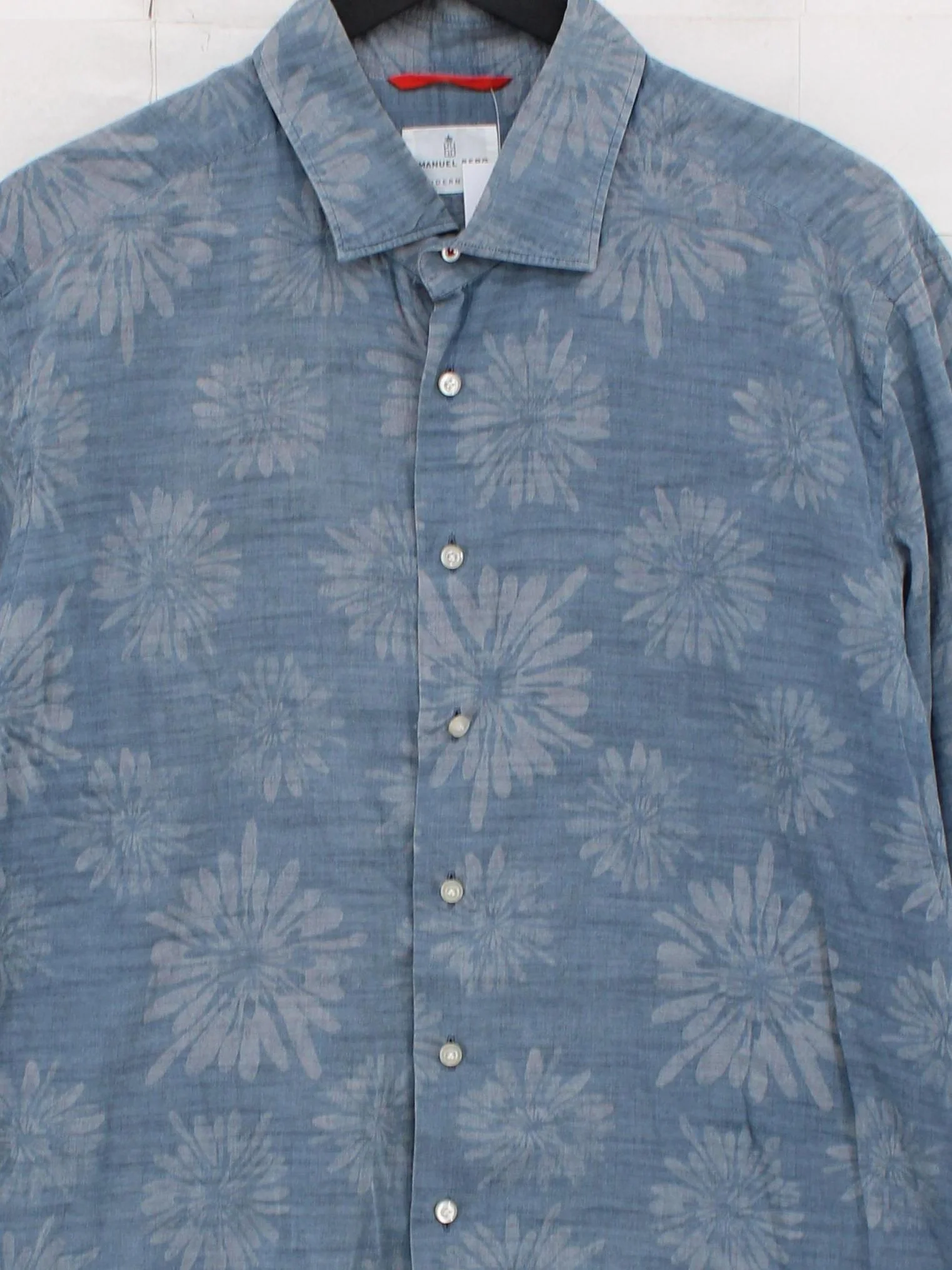 Emanuel Berg Men's Shirt XL Blue Floral 100% Cotton Basic - Image 3