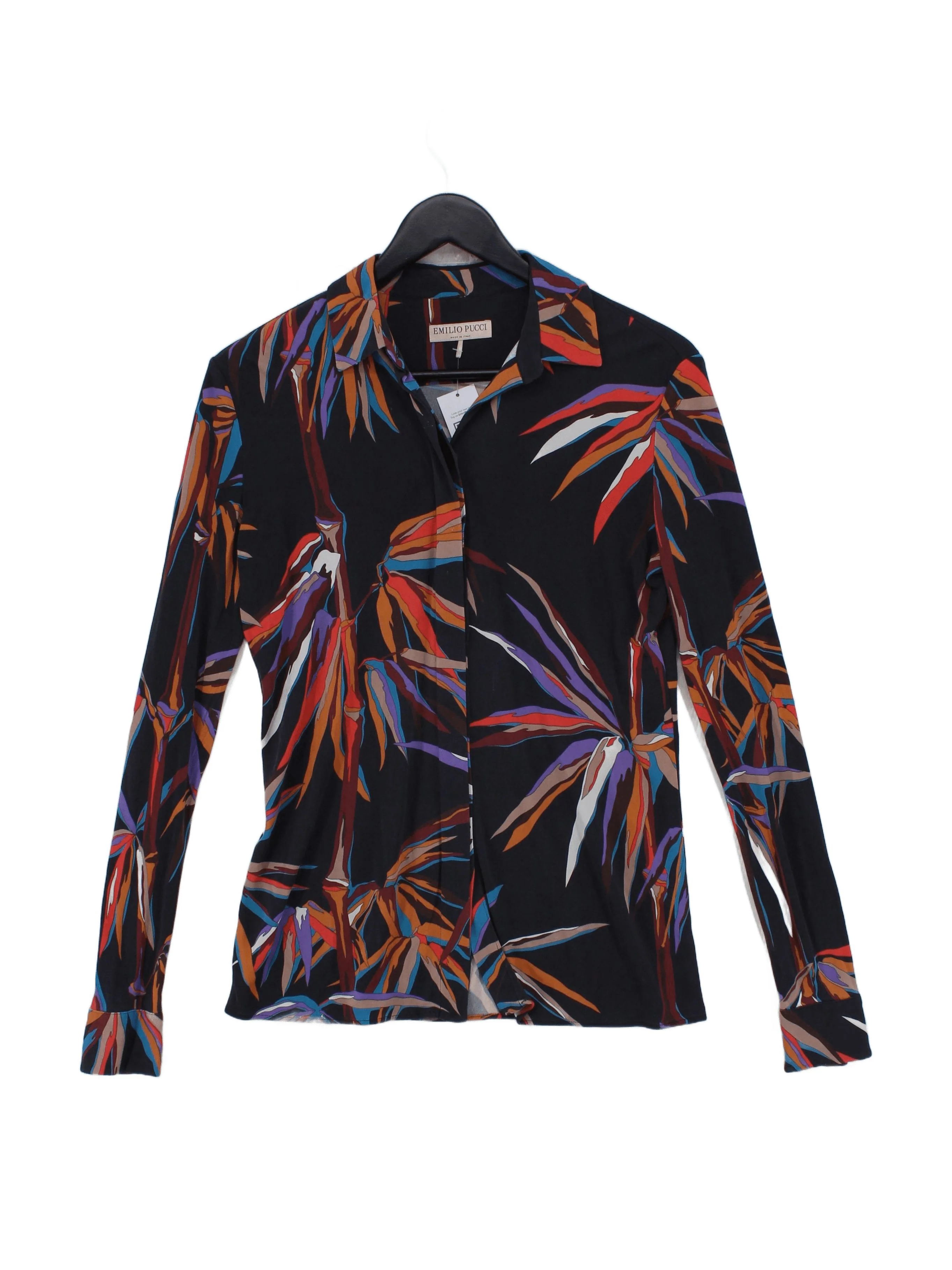 Emilio Pucci Women's Shirt M Black Viscose with Silk Long Sleeve Collared Basic