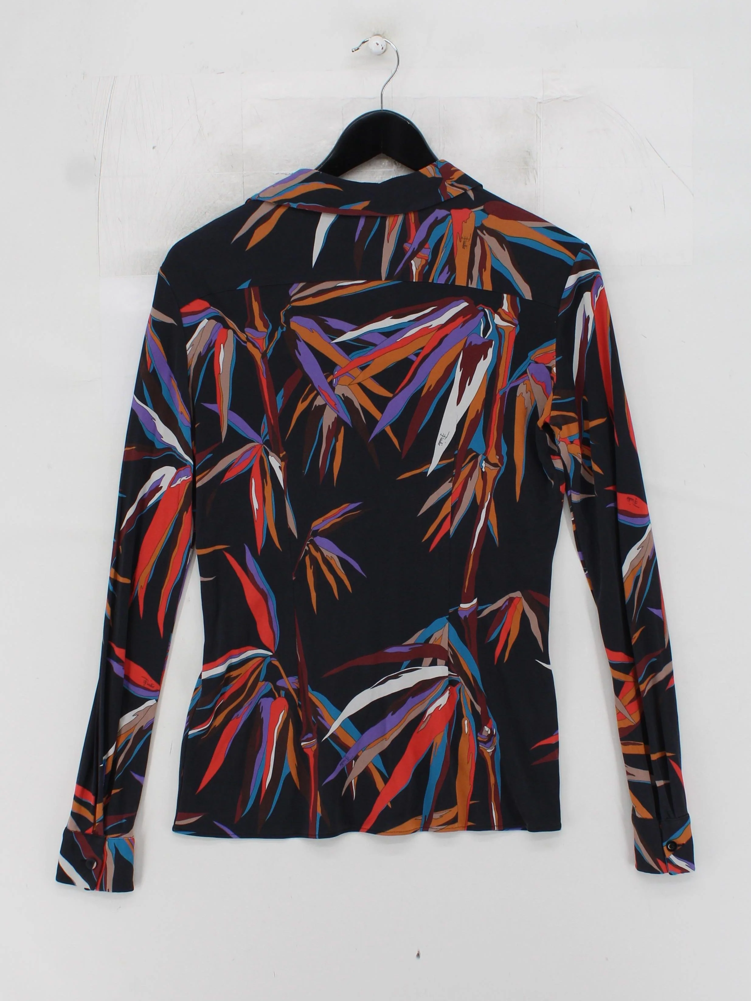Emilio Pucci Women's Shirt M Black Viscose with Silk Long Sleeve Collared Basic - Image 2