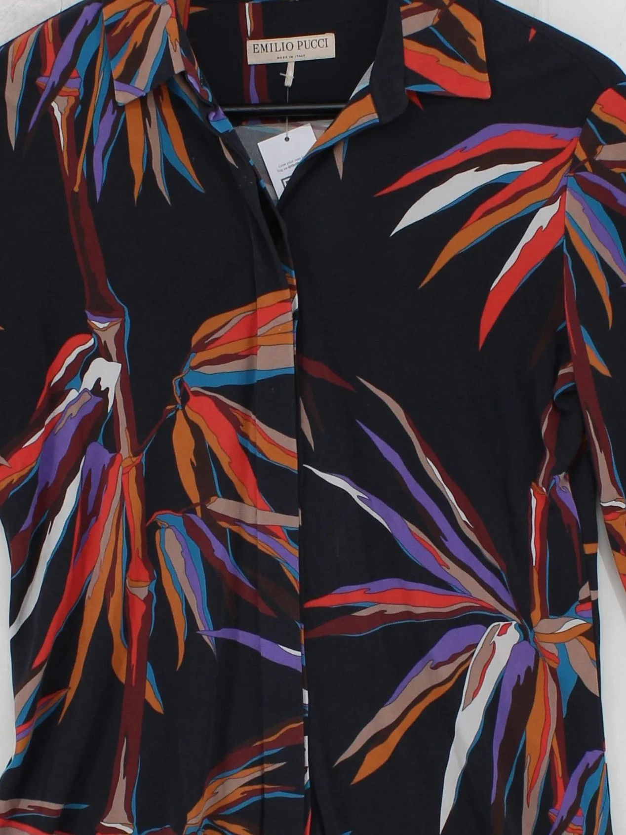Emilio Pucci Women's Shirt M Black Viscose with Silk Long Sleeve Collared Basic - Image 3