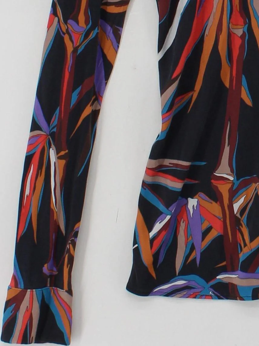 Emilio Pucci Women's Shirt M Black Viscose with Silk Long Sleeve Collared Basic - Image 4