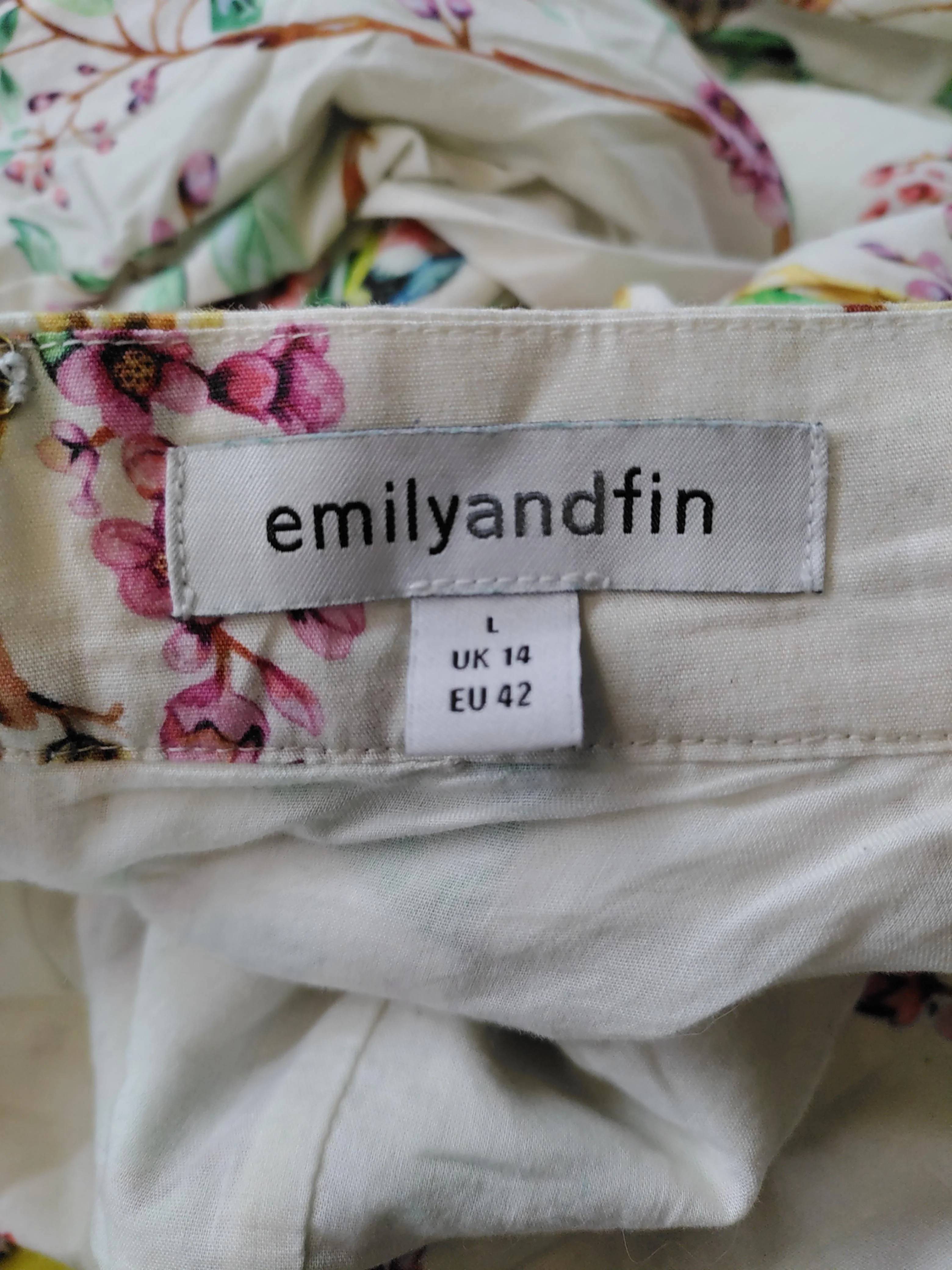 Emily And Fin Women's Midi Skirt L Cream Floral 100% Cotton Midi A-Line - Image 5