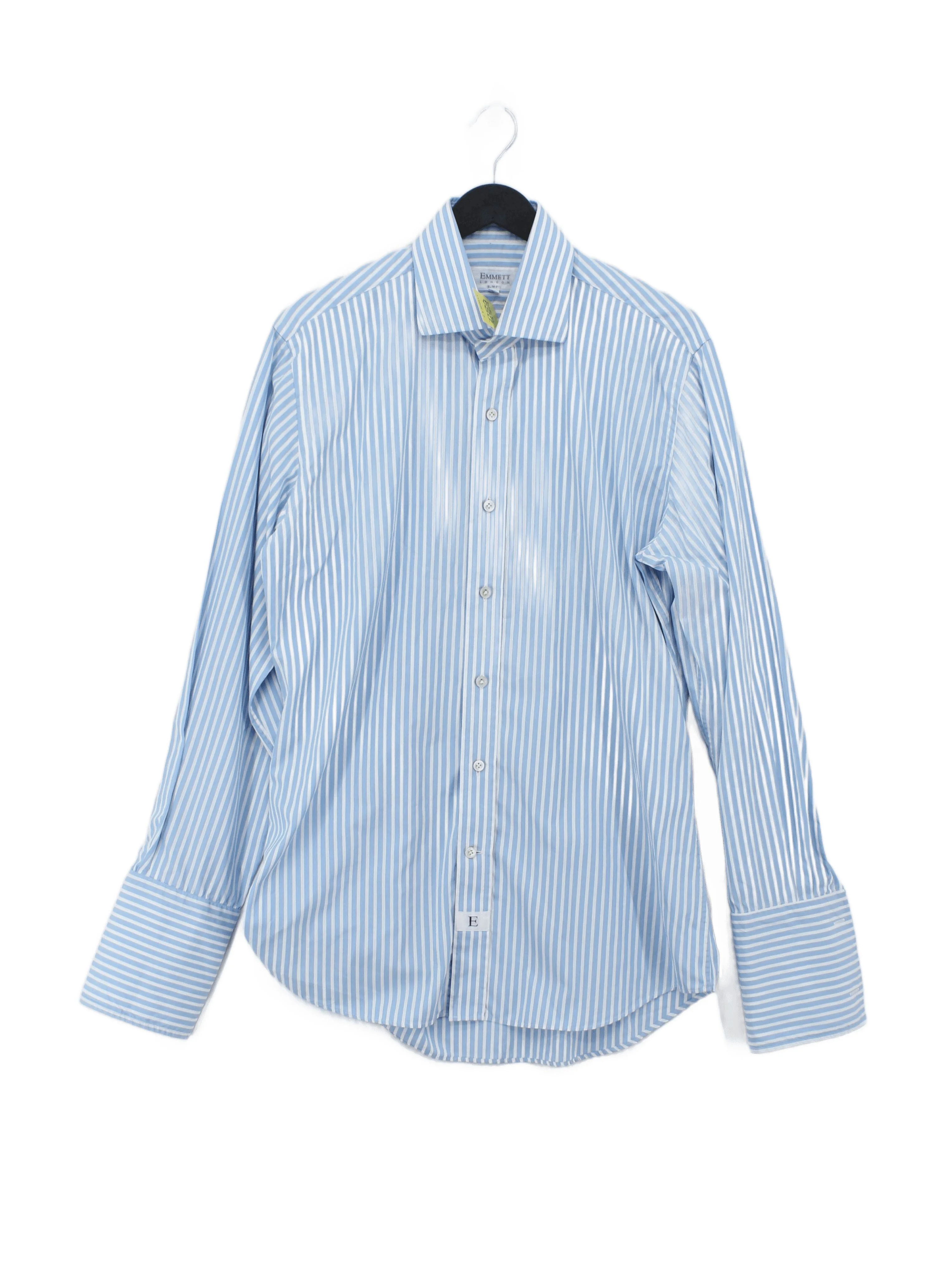 Emmett Men's Shirt Chest: 44 in Blue Striped 100% Other Basic