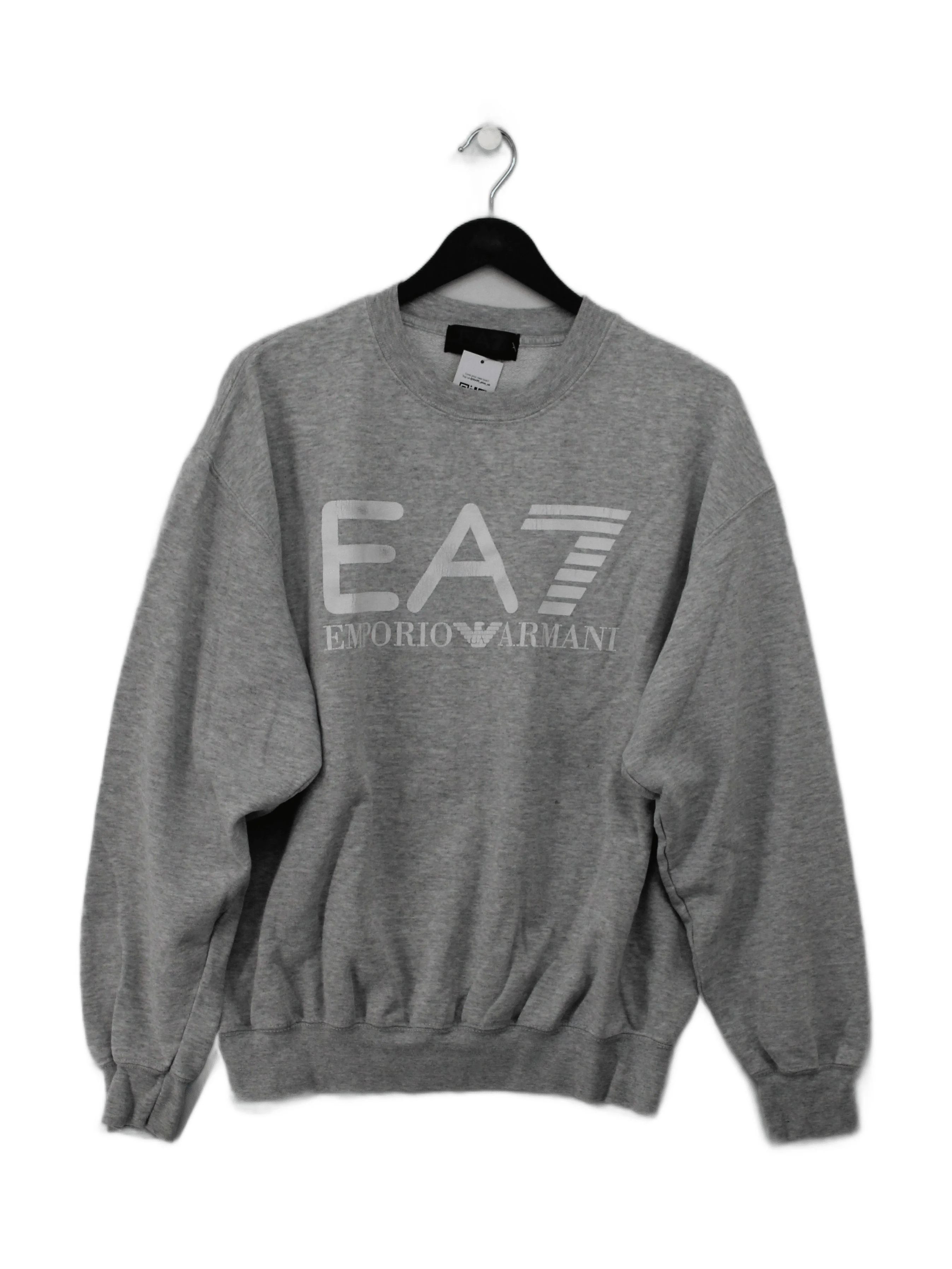 Emporio Armani Men's Hoodie L Grey Graphic Cotton with Polyester Pullover