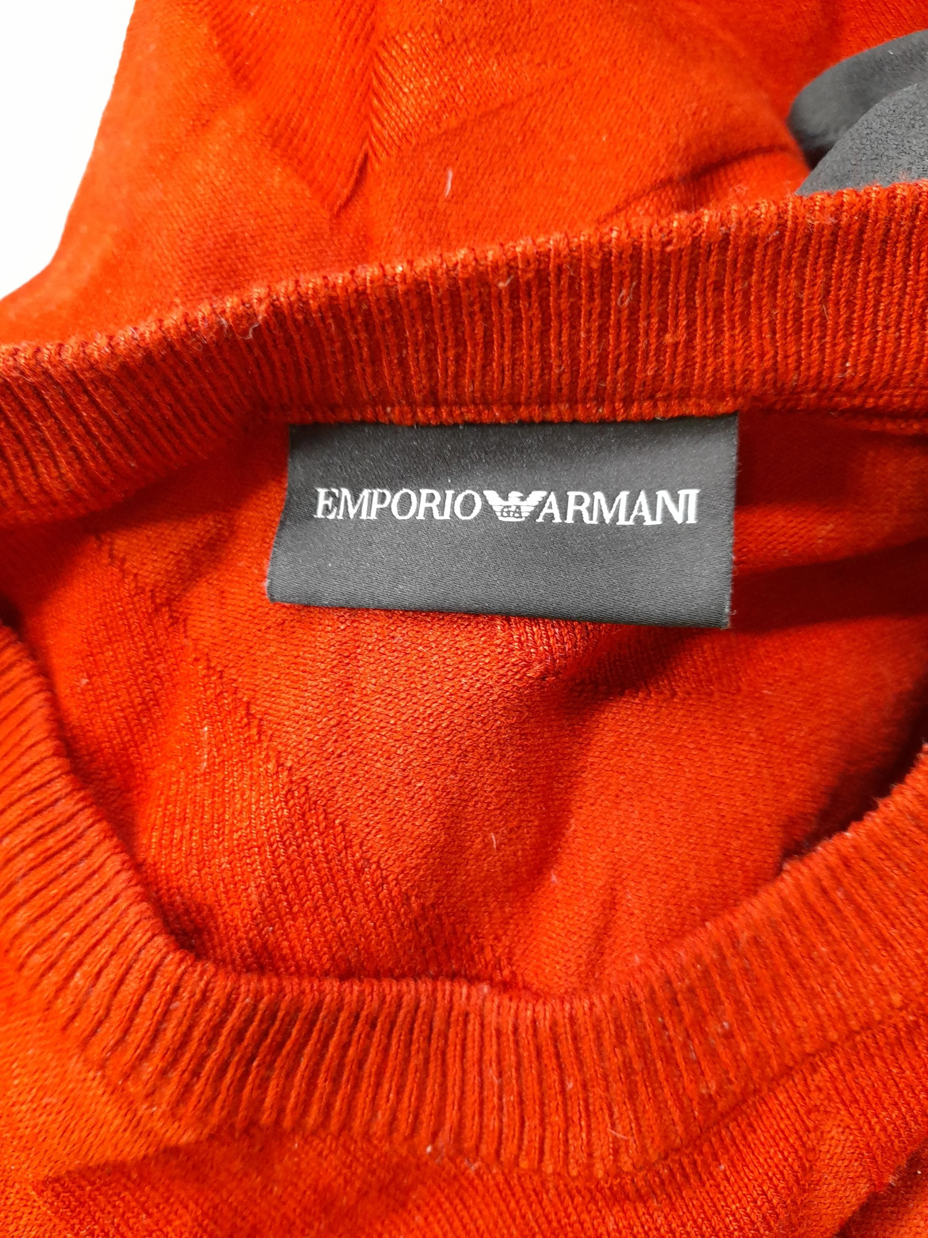 Emporio Armani Men's Jumper M Red Viscose with Polyamide Round Neck Pullover - Image 6