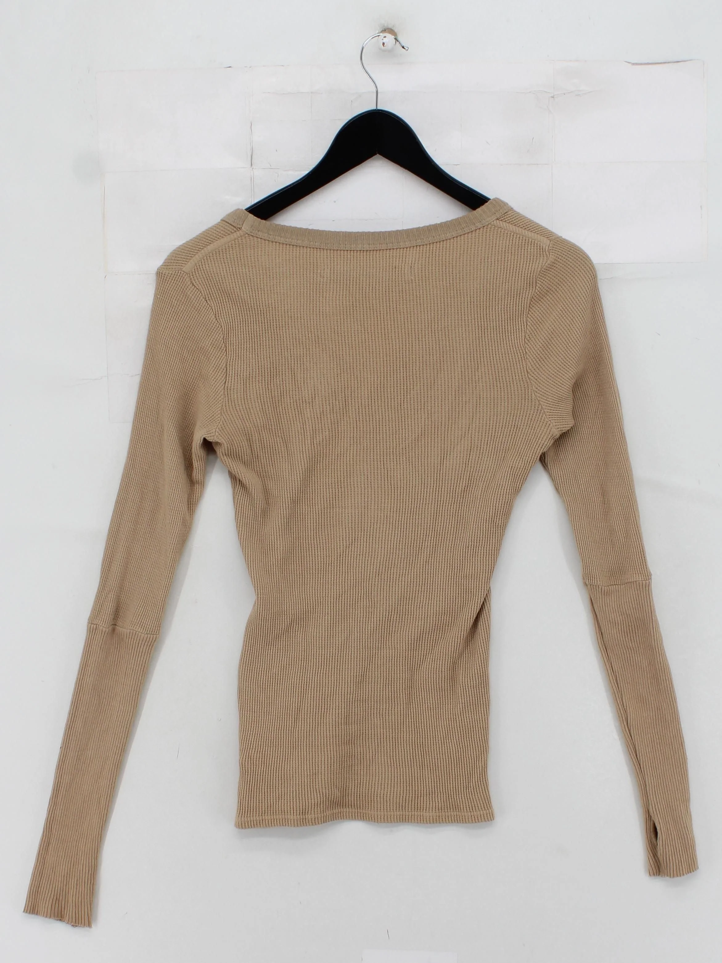 Enza Costa Women's Top S Tan 100% Cotton Long Sleeve V-Neck Basic - Image 2