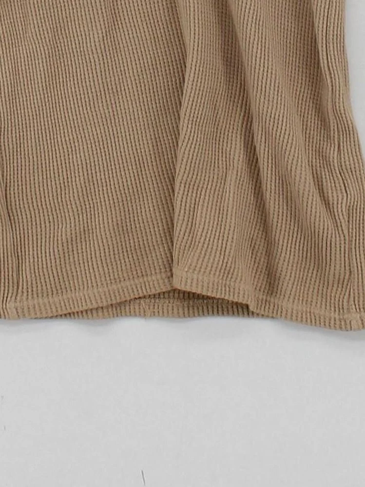 Enza Costa Women's Top S Tan 100% Cotton Long Sleeve V-Neck Basic - Image 4