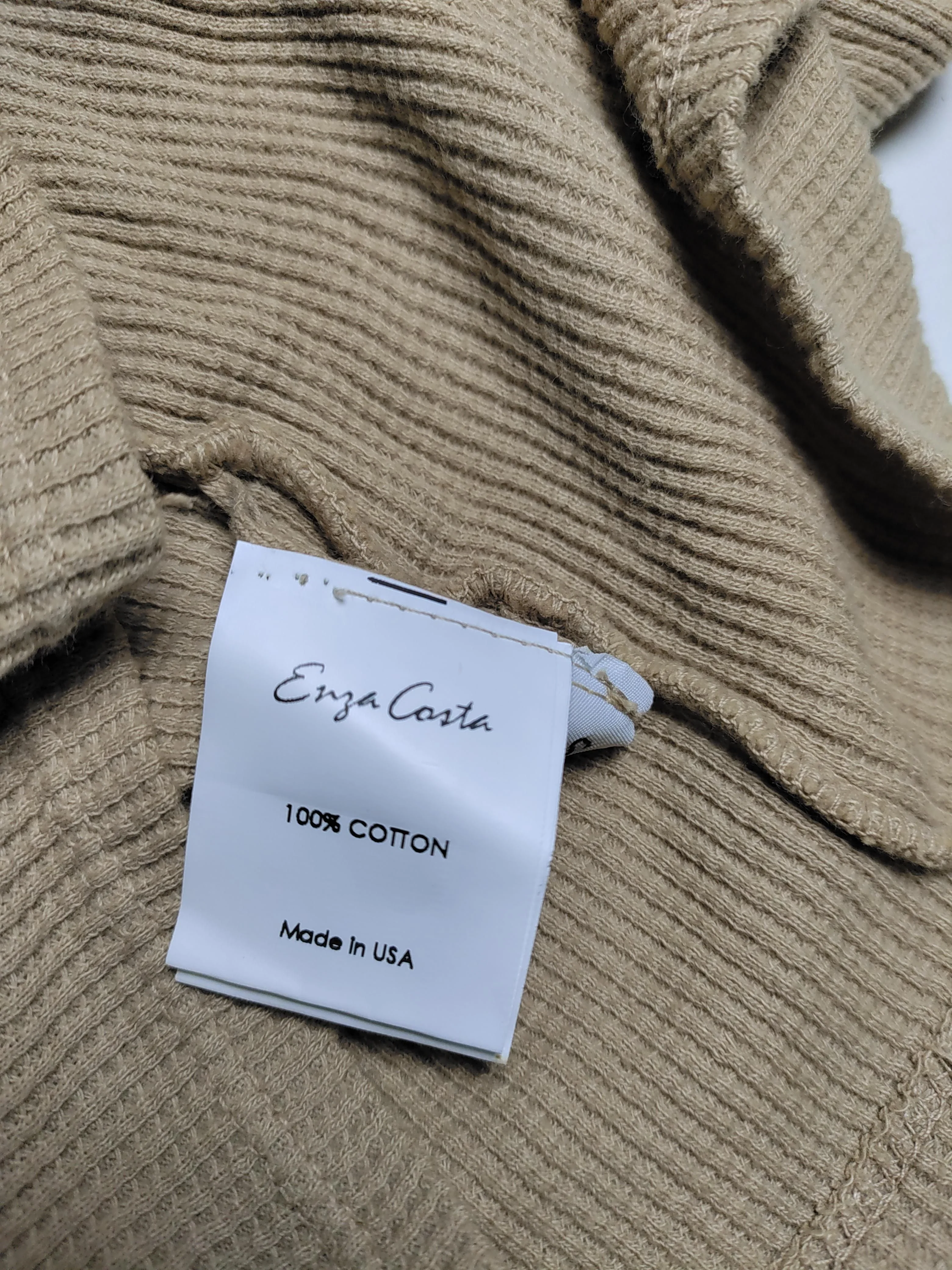 Enza Costa Women's Top S Tan 100% Cotton Long Sleeve V-Neck Basic - Image 6