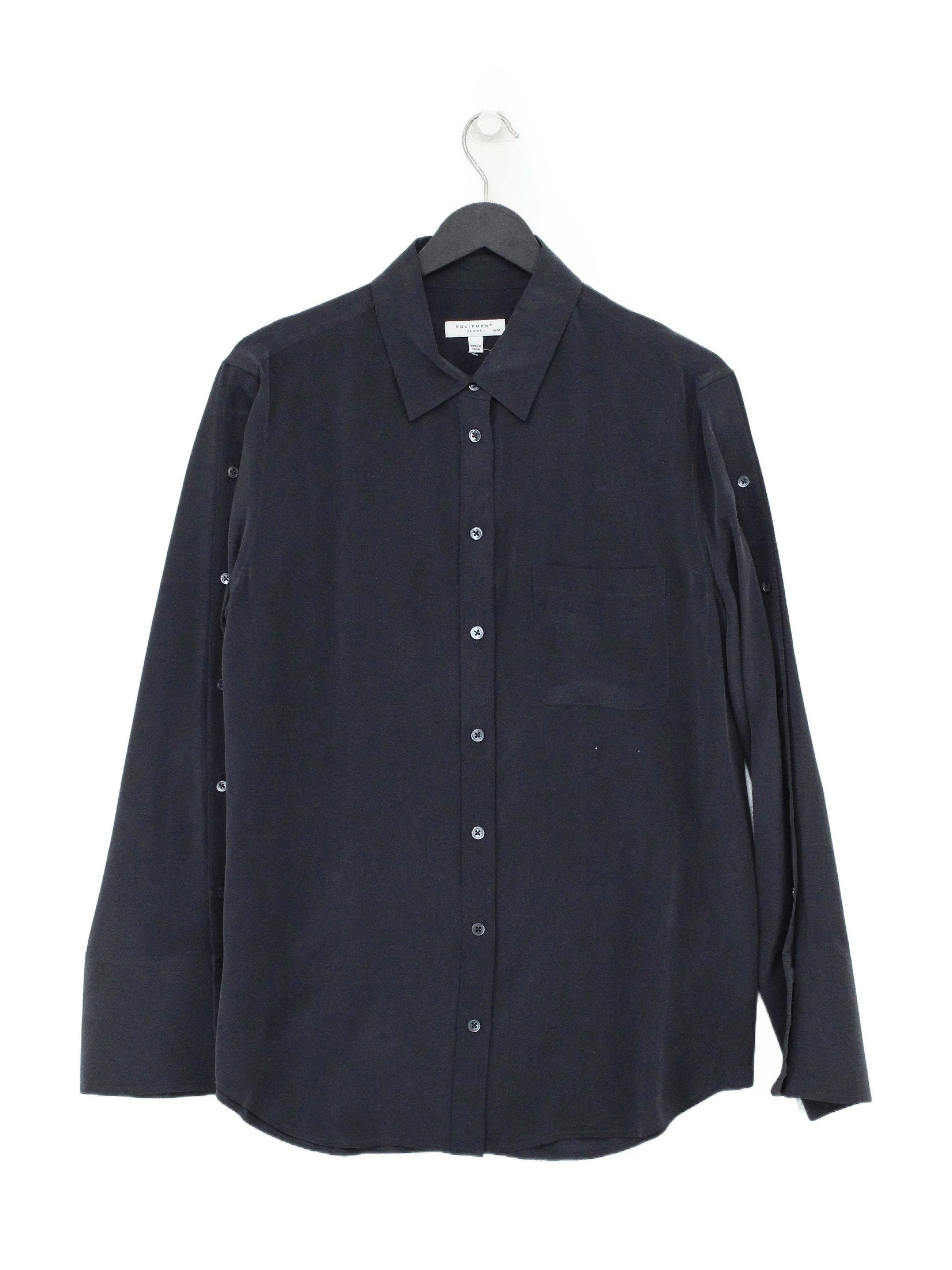 Equipment Women's Shirt M Black 100% Silk Long Sleeve Collared Basic