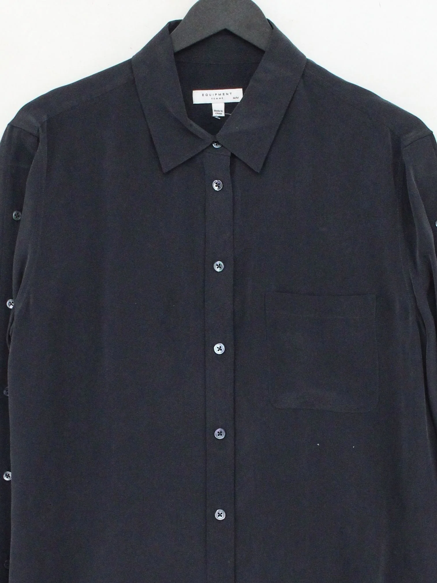 Equipment Women's Shirt M Black 100% Silk Long Sleeve Collared Basic - Image 3