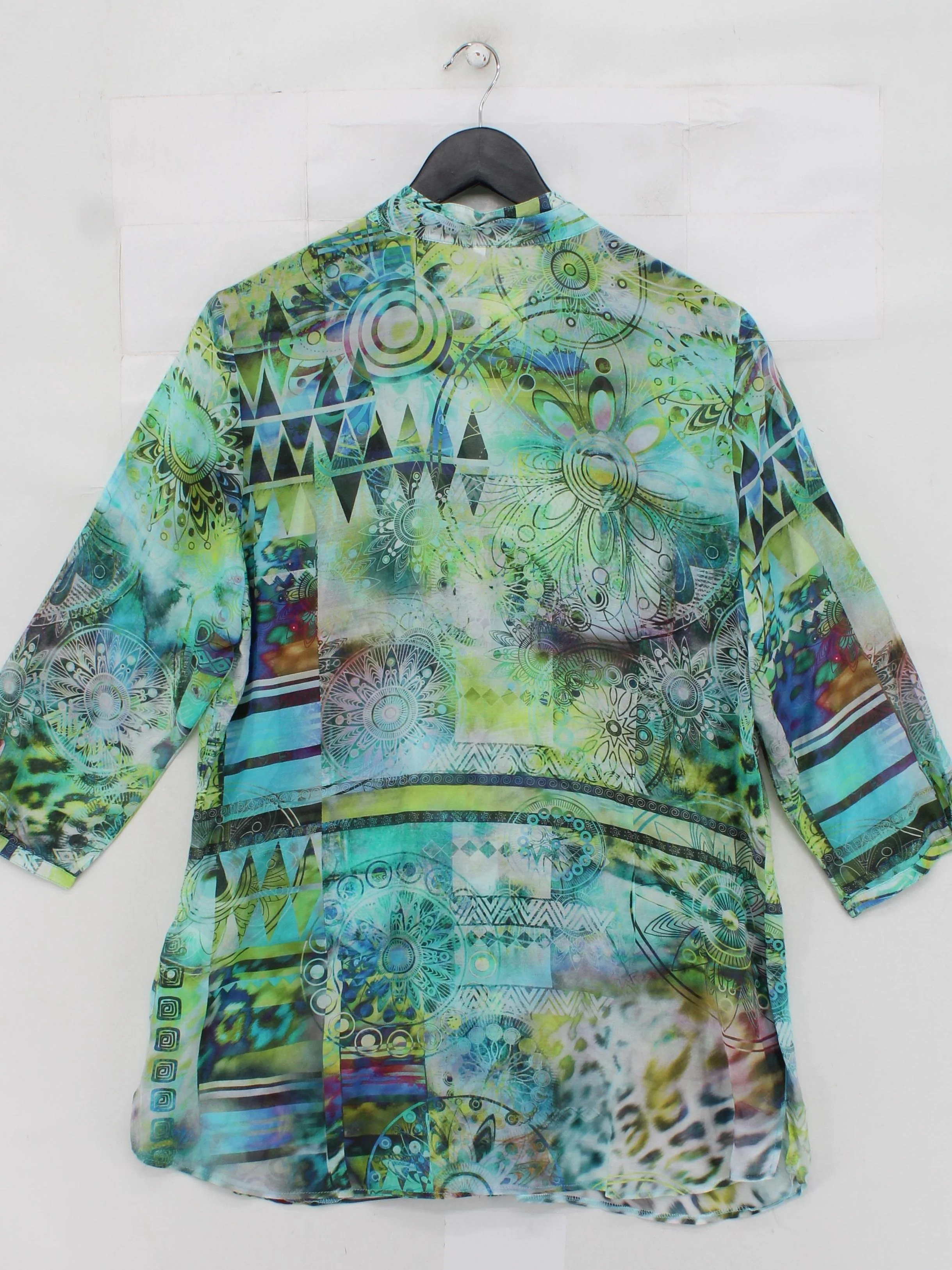 Erfo Women's Blouse M Multi Cotton with Silk 3/4 Sleeve Collared Basic - Image 2