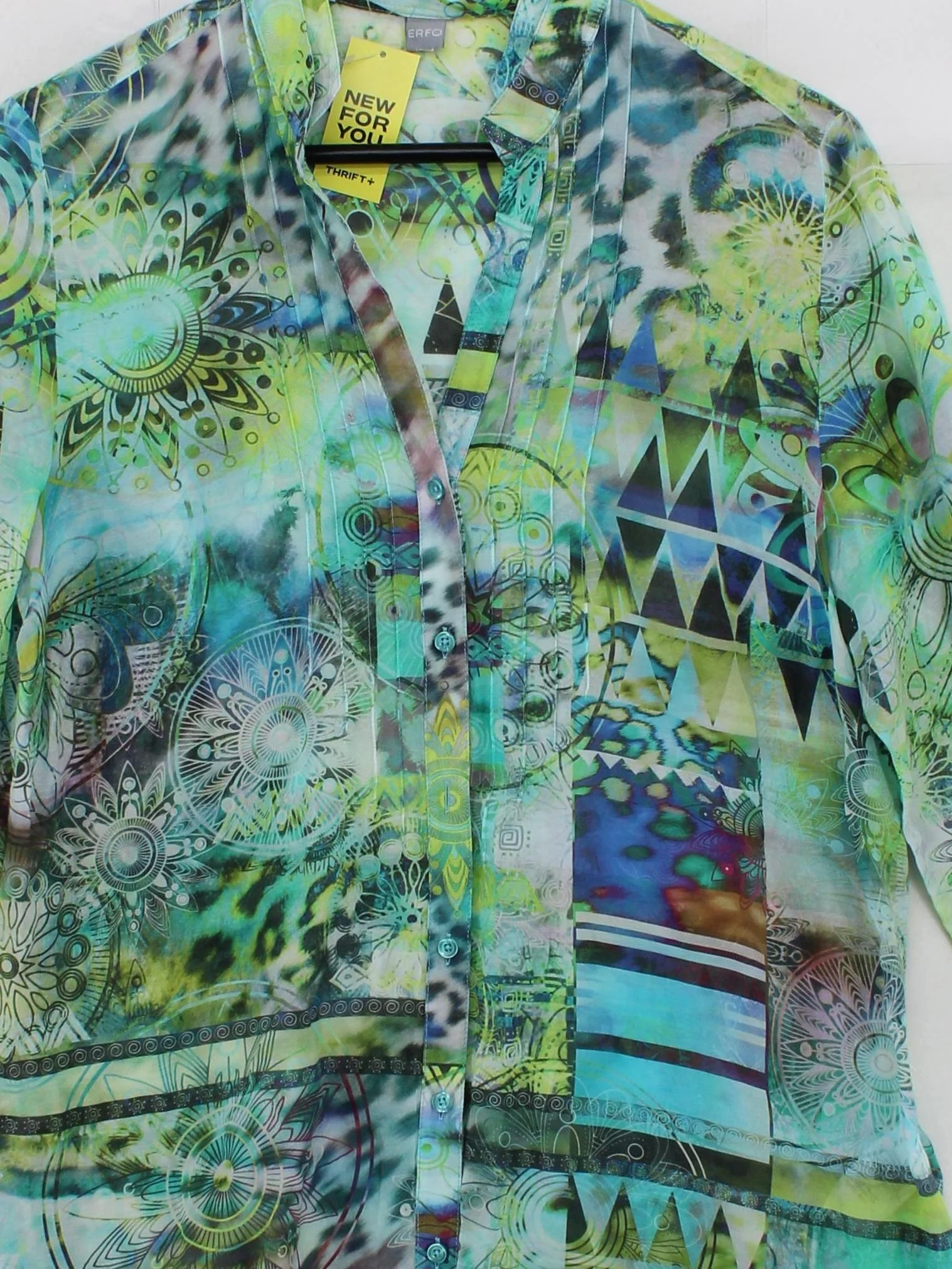 Erfo Women's Blouse M Multi Cotton with Silk 3/4 Sleeve Collared Basic - Image 3