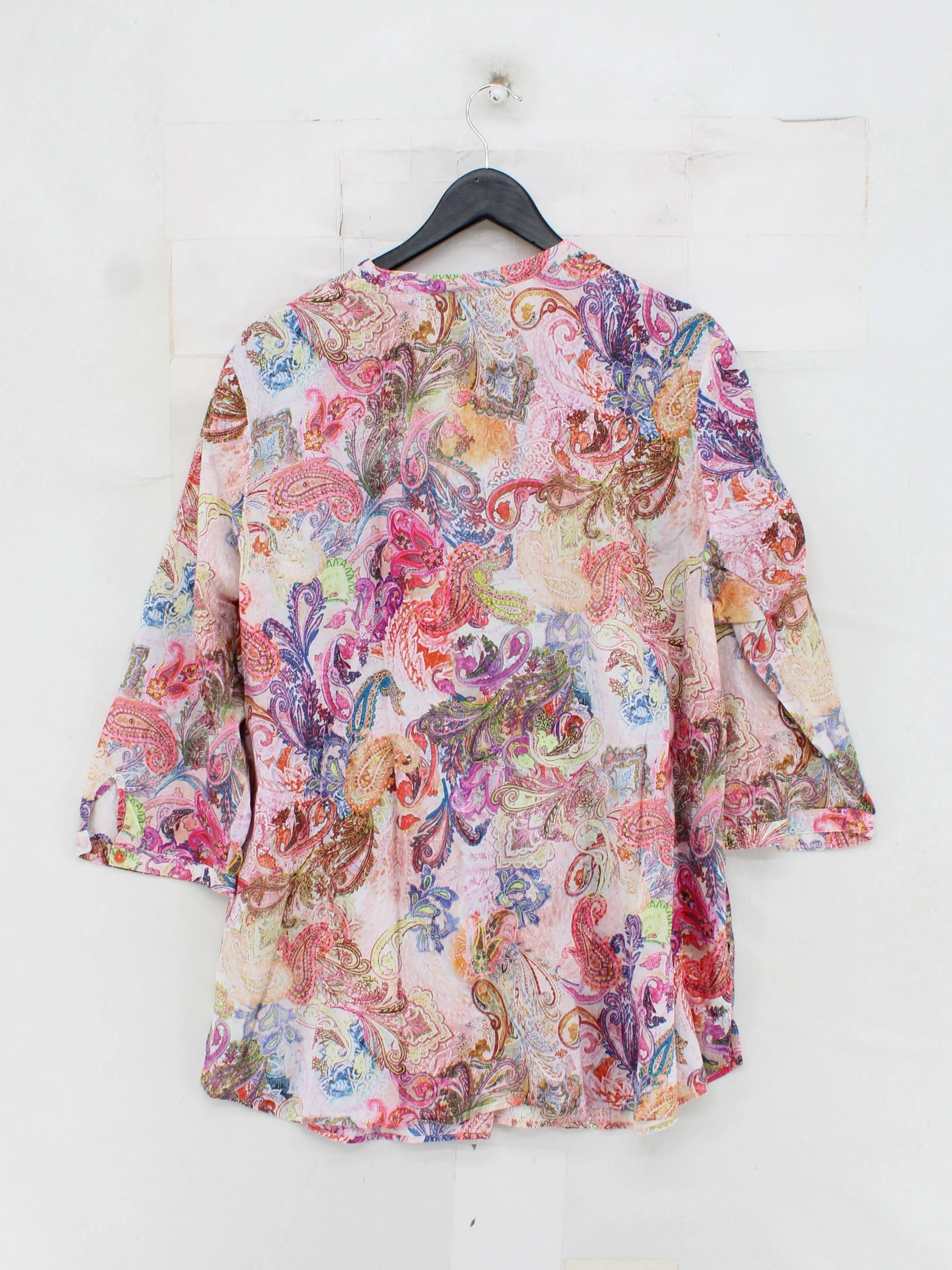 Erfo Women's Blouse UK 18 Multi Paisley 100% Cotton 3/4 Sleeve V-Neck Basic - Image 2